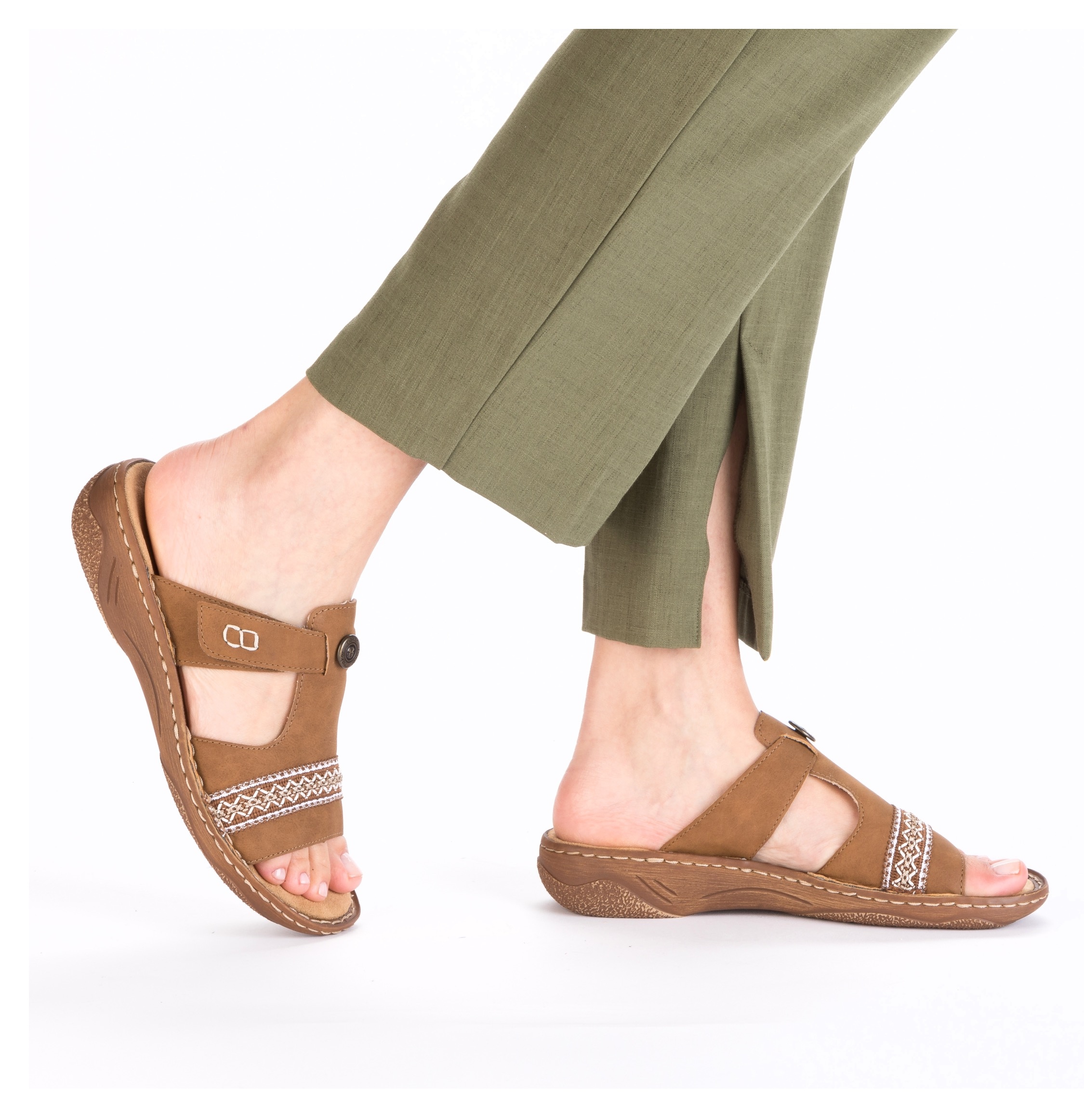 Rieker Pantolette, Sommerschuh, Schlappen, Hausschuh, Urlaubschuh mit Klettverschluss