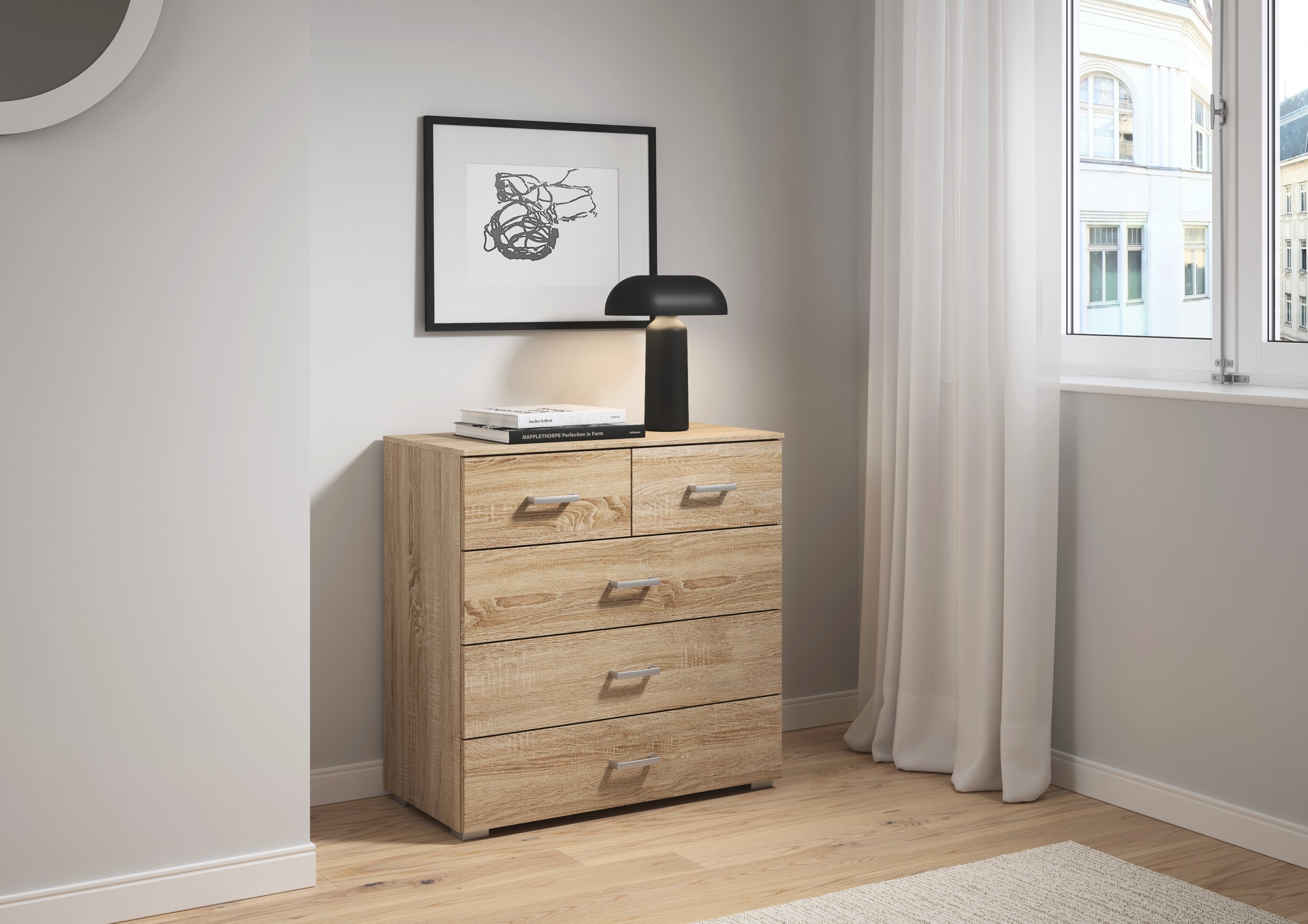 Thumbnail - rauch Kommode "Gamma" Breite 80 cm / Höhe 81 cm, verschiedene Griffvarianten/-Farben, mit fünf geräumigen Schubladen in ...