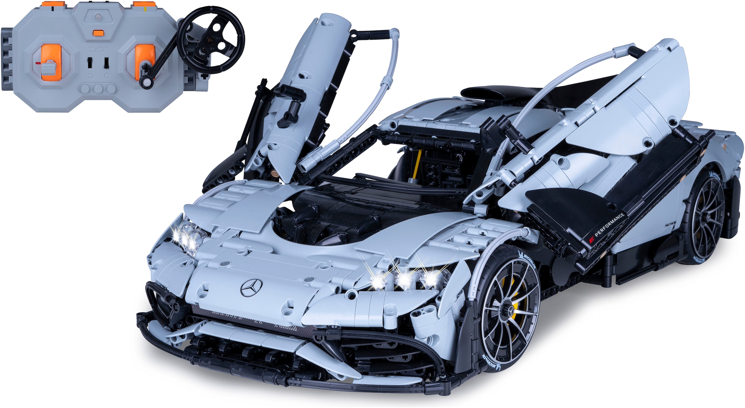 RC-Auto JAMARA "CaDA, Mercedes-AMG ONE 1:8 grau 2,4GHz Bricks", grau, Fernlenkfahrzeuge, KinderB:26cm H:55,5cm T:15,5cm, Kunststoff, mit LED Licht, B:26cm H:55,5cm T:15,5cm