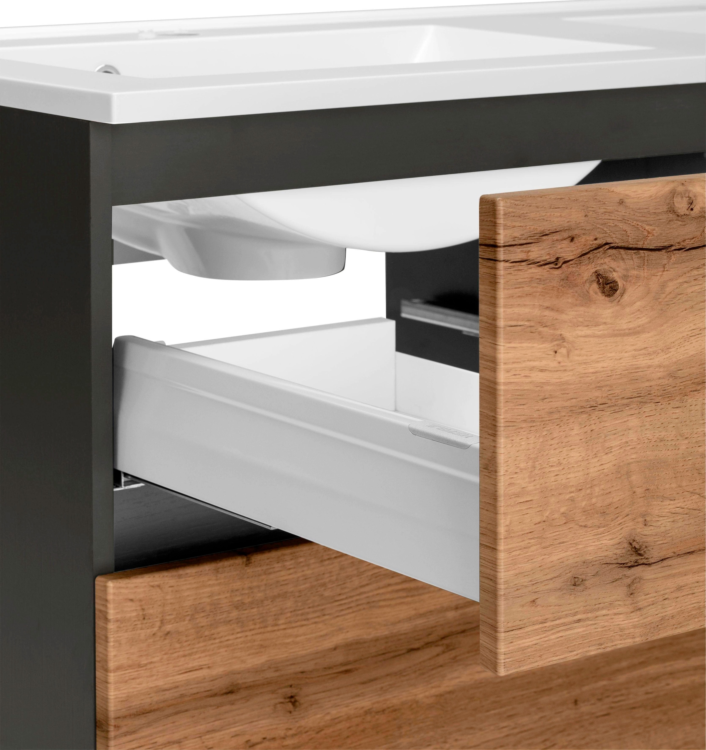 welltime Waschbeckenunterschrank »Lucca«, Badmöbel, Waschtisch inkl. Waschbecken, Breite 120 cm
