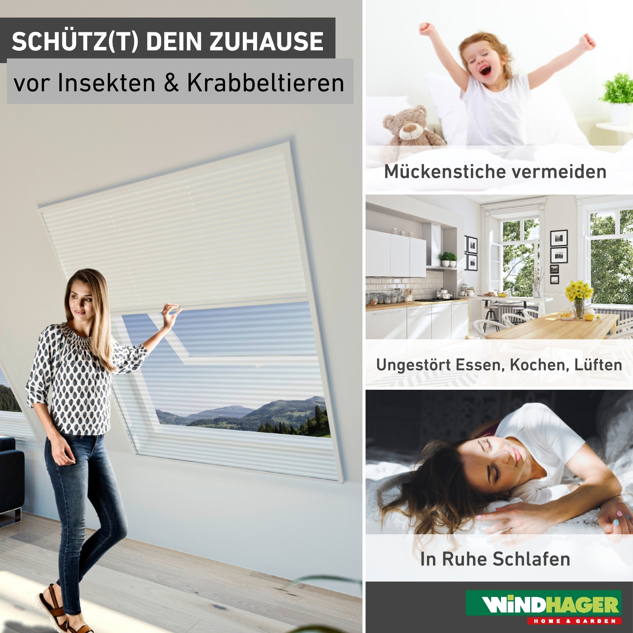 Windhager Insektenschutz-Fensterrahmen »Expert, Insekten- und Sonnenschutz in Plisseeform mit Alurahmen« Insektenschutz für Dachfenster, 110 x 160 cm, weiß