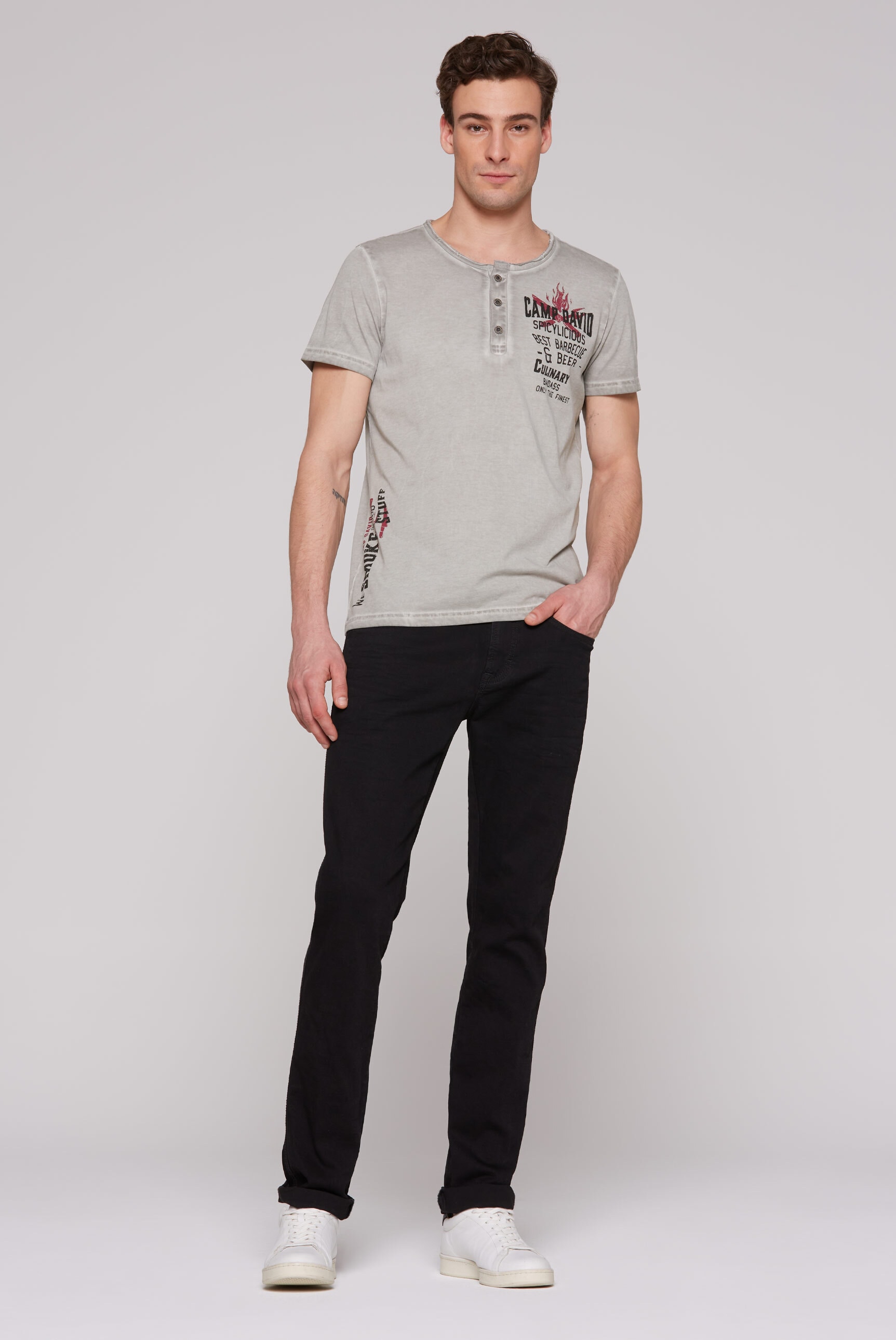 CAMP DAVID Henleyshirt, mit Used-Kanten