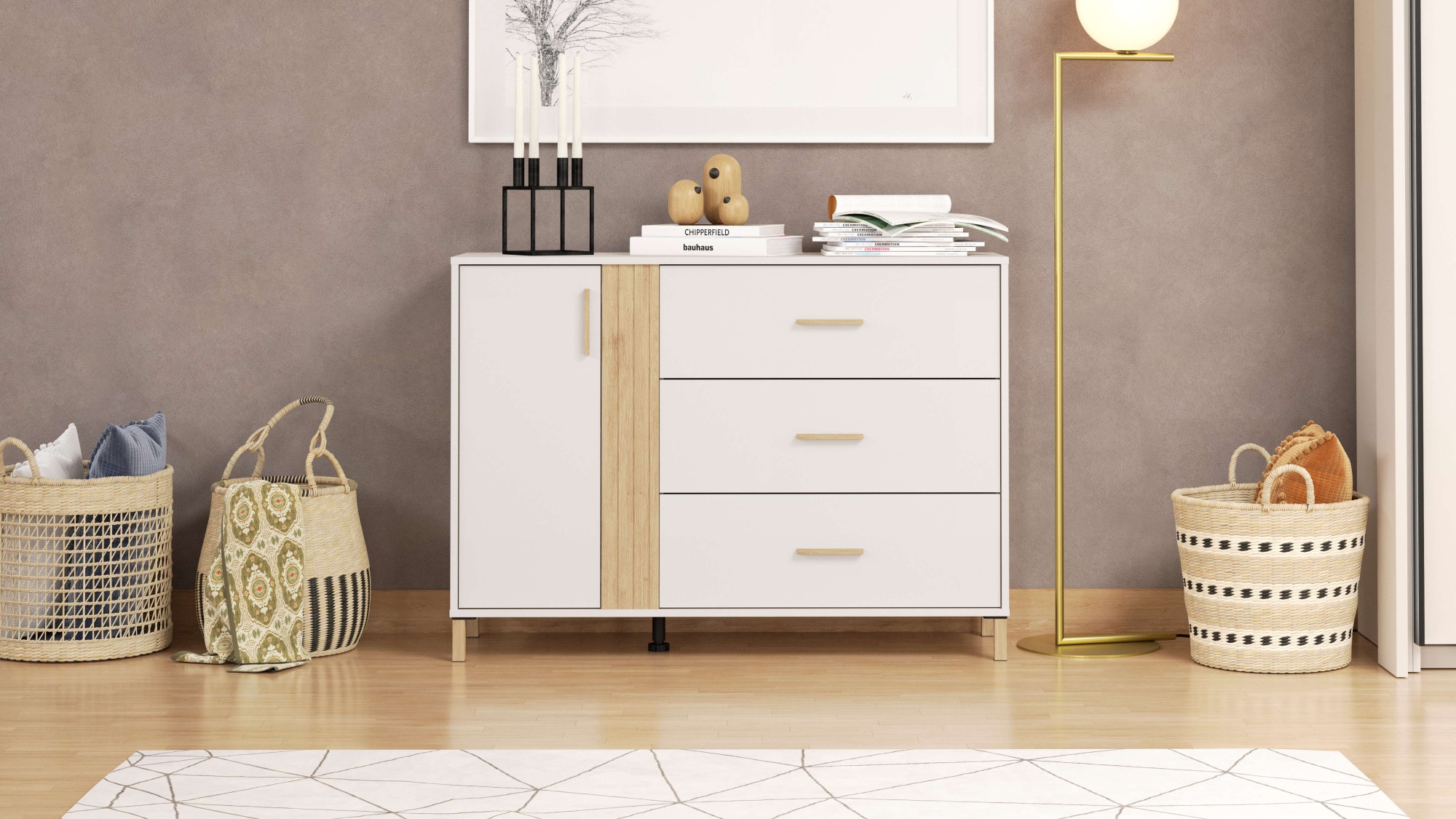 Kommode »Belfort Schubladenkommode Sideboard 3 Schubladen und 1 Tür«, 125x40x90,...