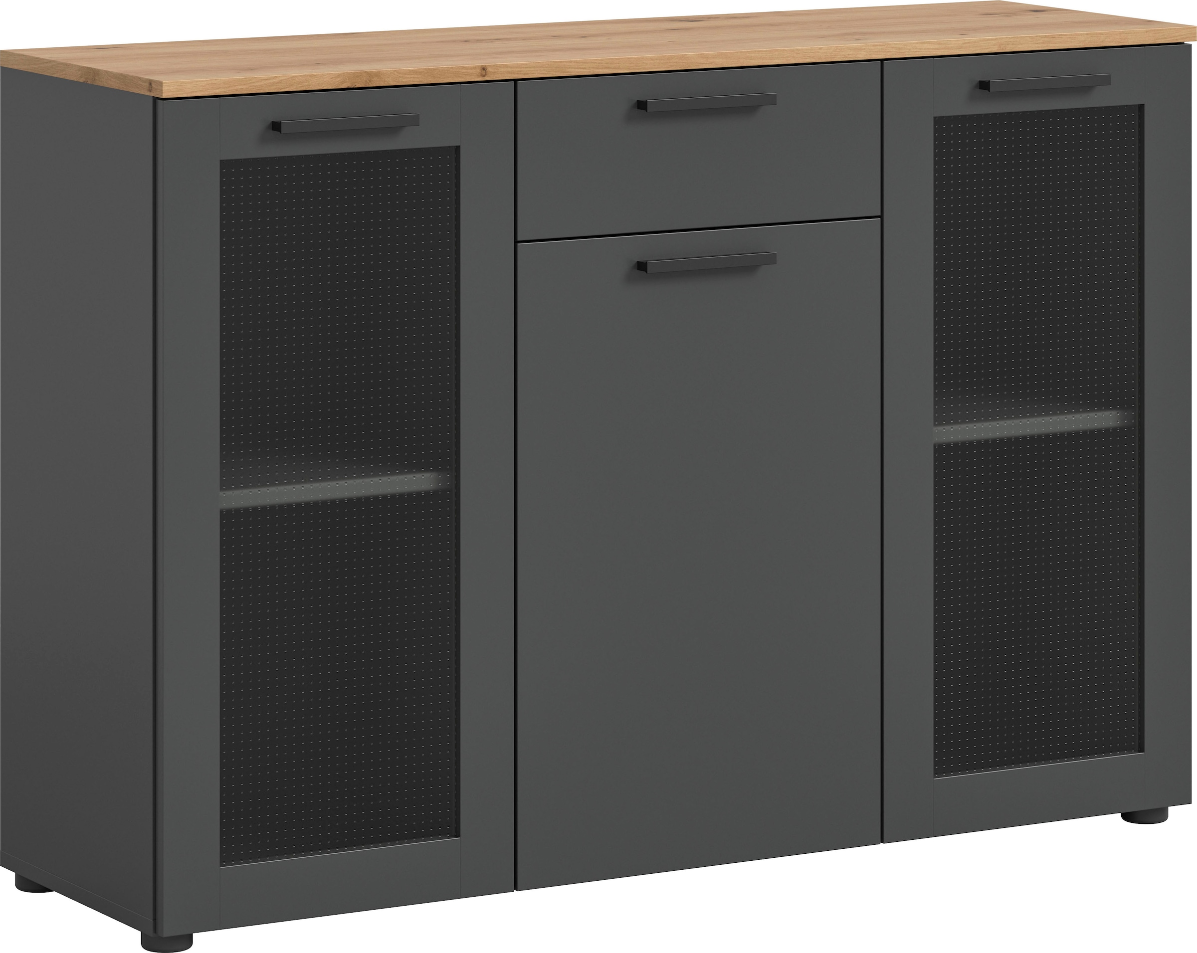 Home affaire Sideboard "SALKIN, Breite 120cm, 3 Türen (2 mit ESG-Ornamentgl günstig online kaufen