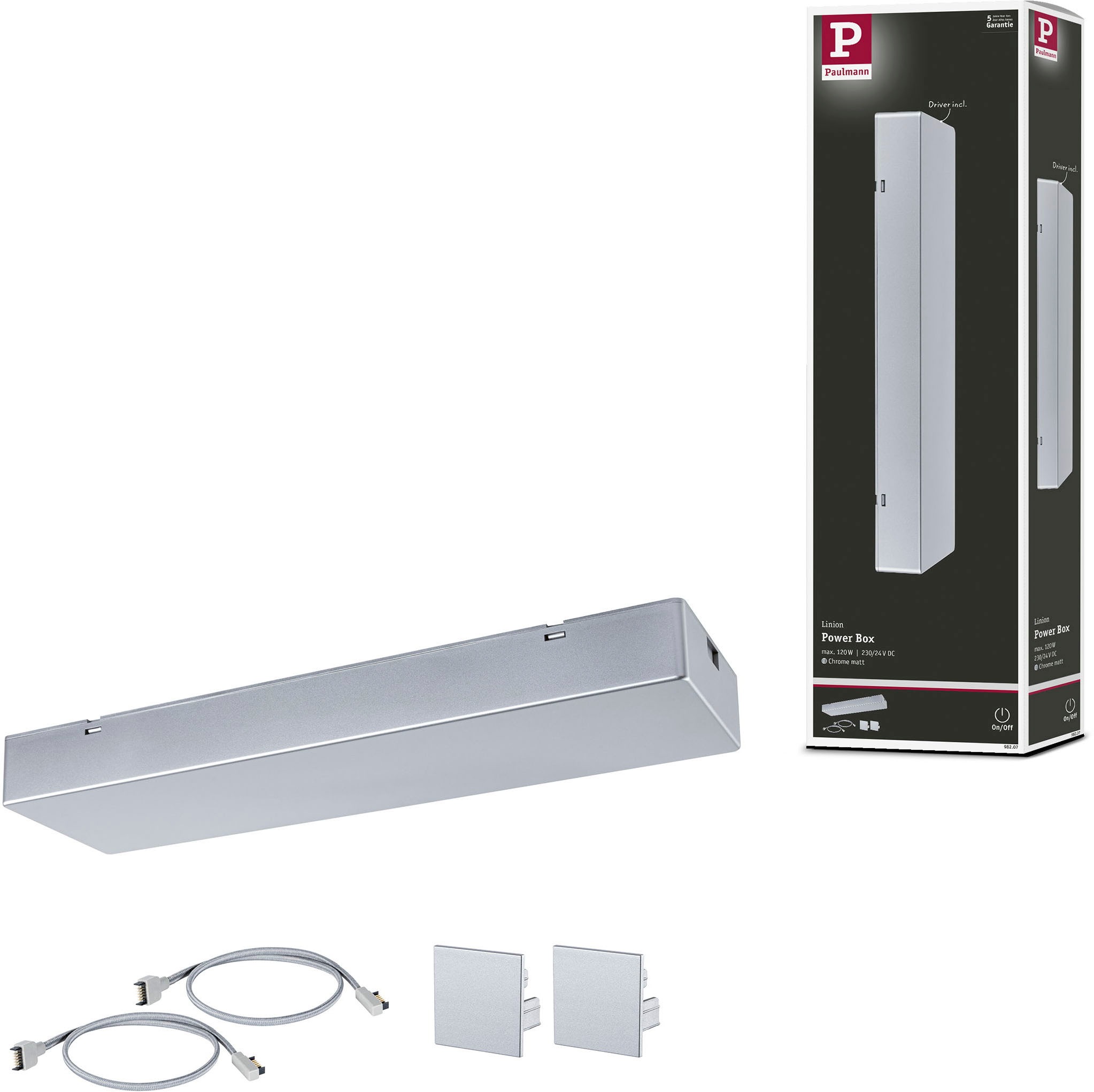 PAULMANN Schienensystem-Einspeiser "Linion Power Box Signalschwarz 230/24V 120VA", B:36,5cm H:4cm T:10cm, grau, Stromschienensysteme