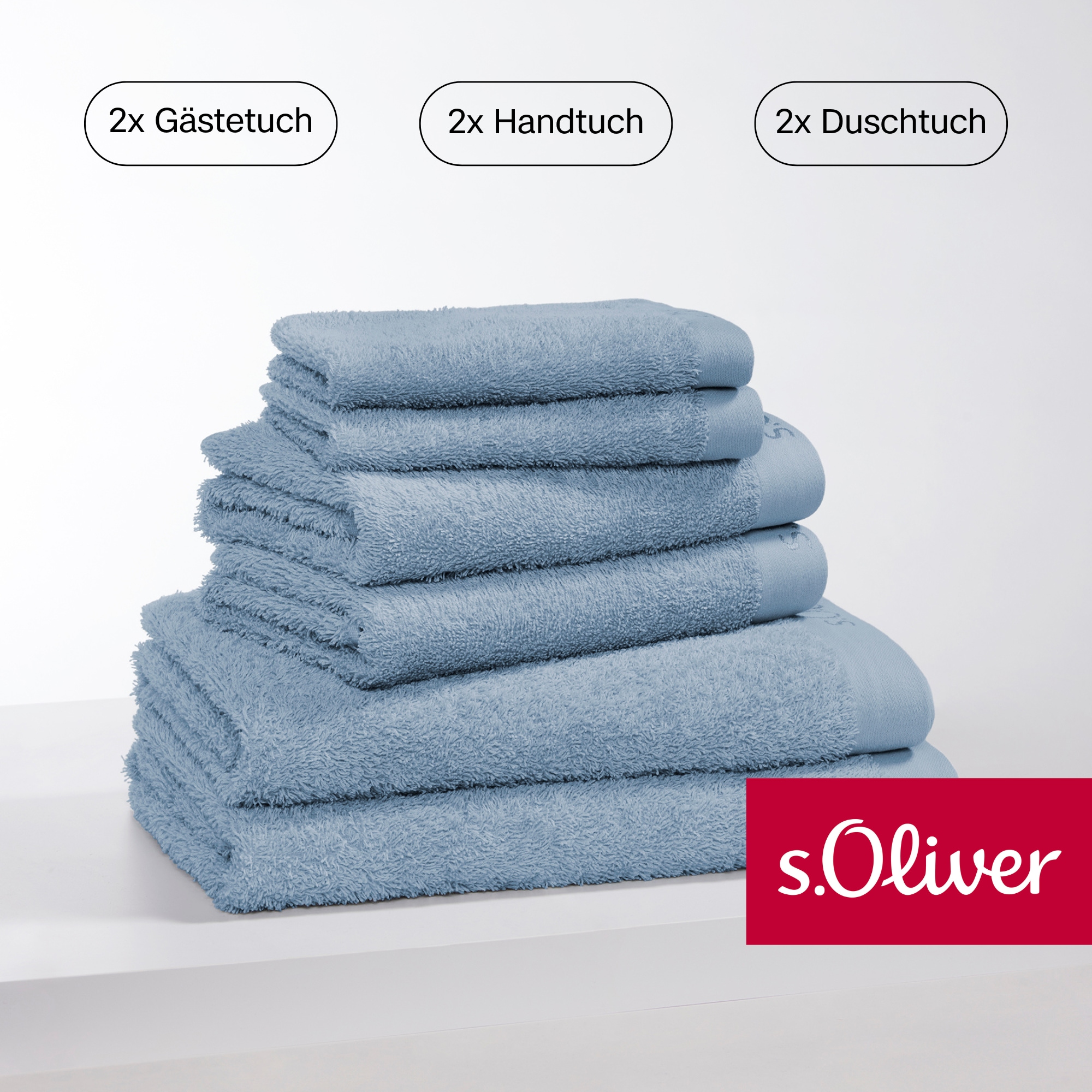 s.Oliver Handtuch Set »s. Oliver, besonders weich und saugfähig,«, (Set, 6 St., 2 Gästetücher 30x50 cm-2 Handtücher 50x100 cm-2 Duschtücher 70x140 cm), 2 Gästetücher 30x50, 2 Handtücher 50x100, 2 Duschtücher 70x140