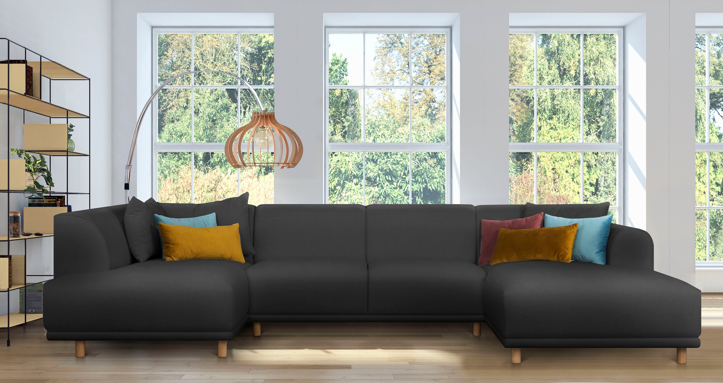 andas Wohnlandschaft "Maroon U-Form" in skandinavischem Design, mit losen K günstig online kaufen