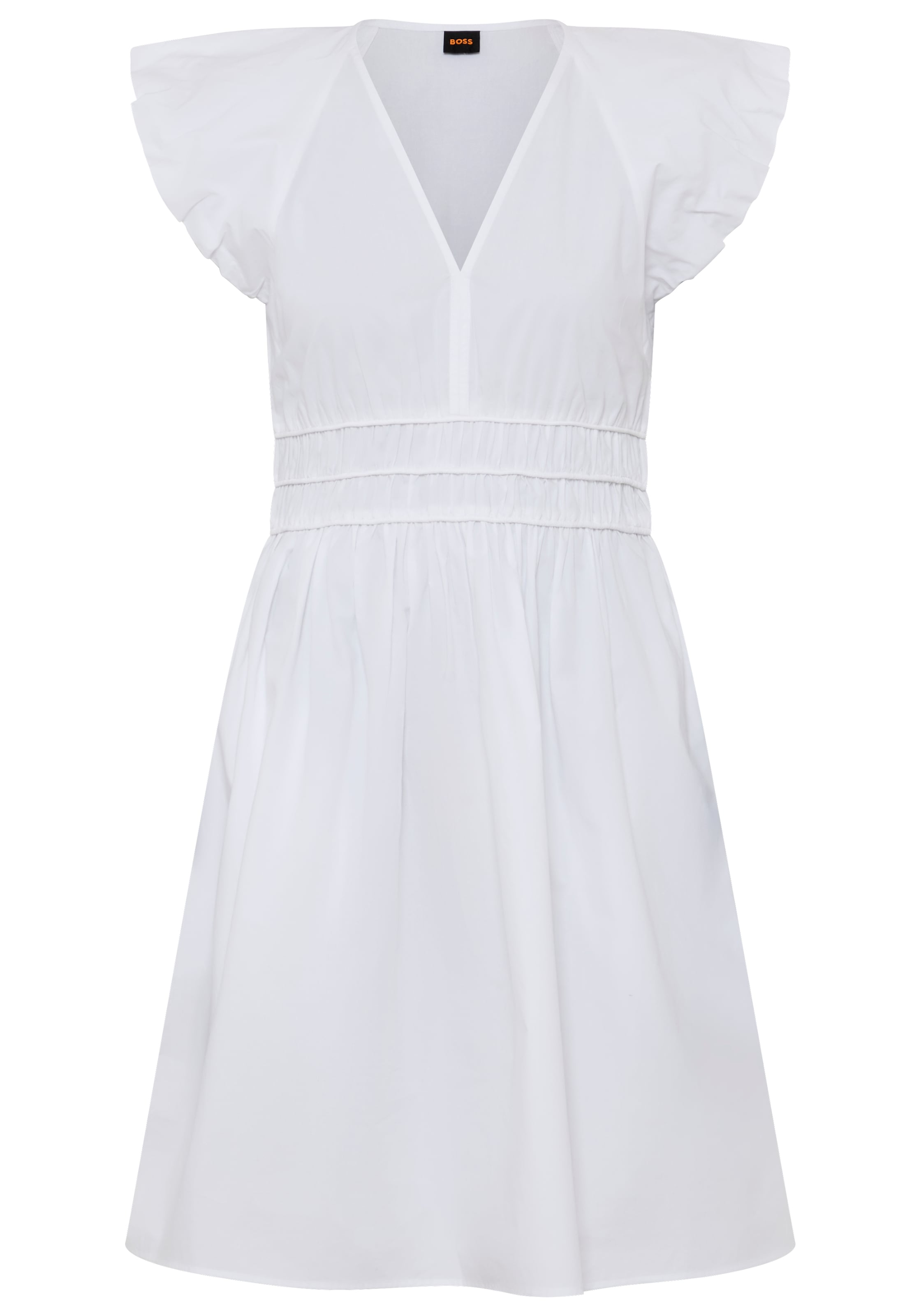BOSS ORANGE Minikleid »Darico Premium Damenmode« Eingrifftaschen mit geraffter Taille, V-Ausschnitt