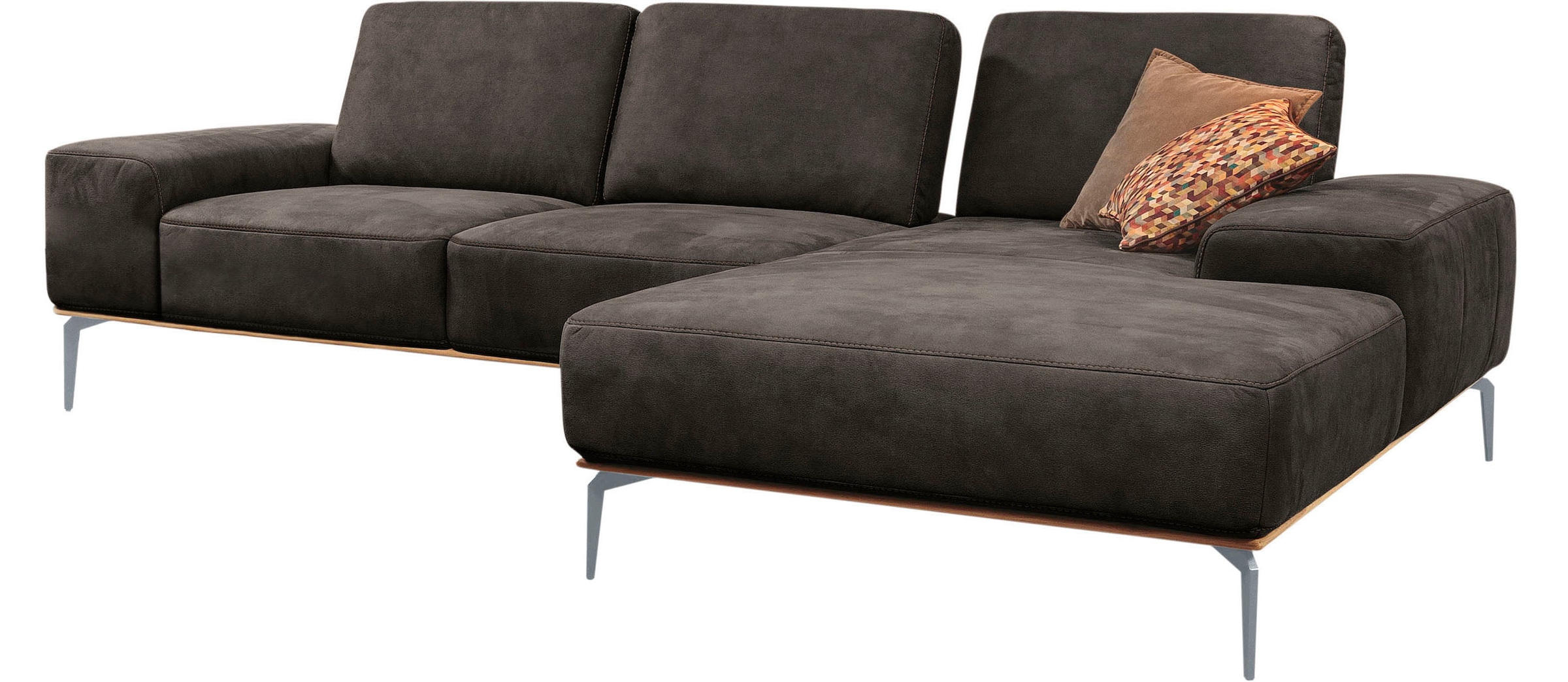 W.SCHILLIG Ecksofa »run, Designsofa mit tollem Sitzkomfort, bequem, L-Form«, mit elegantem Holzsockel, Füße in Silber matt, Breite 299 cm
