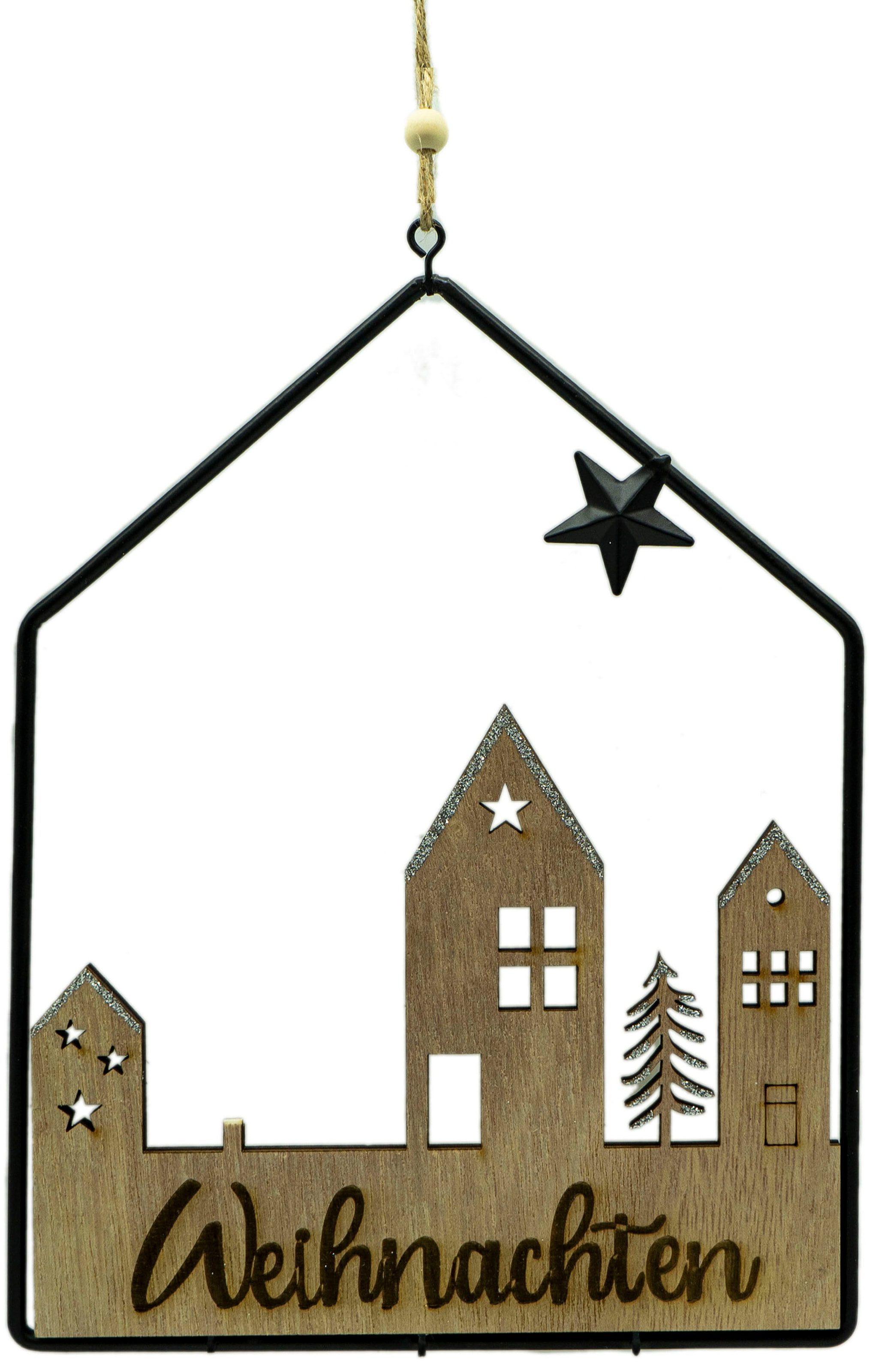 NOOR LIVING Weihnachtsfigur »Deko-Schild aus Holz und Metall, mit Aufschrift Willkommen/Weihnachten«, Dekoobjekt, Weihnachtsdeko, Türschild, Höhe ca. 24 cm