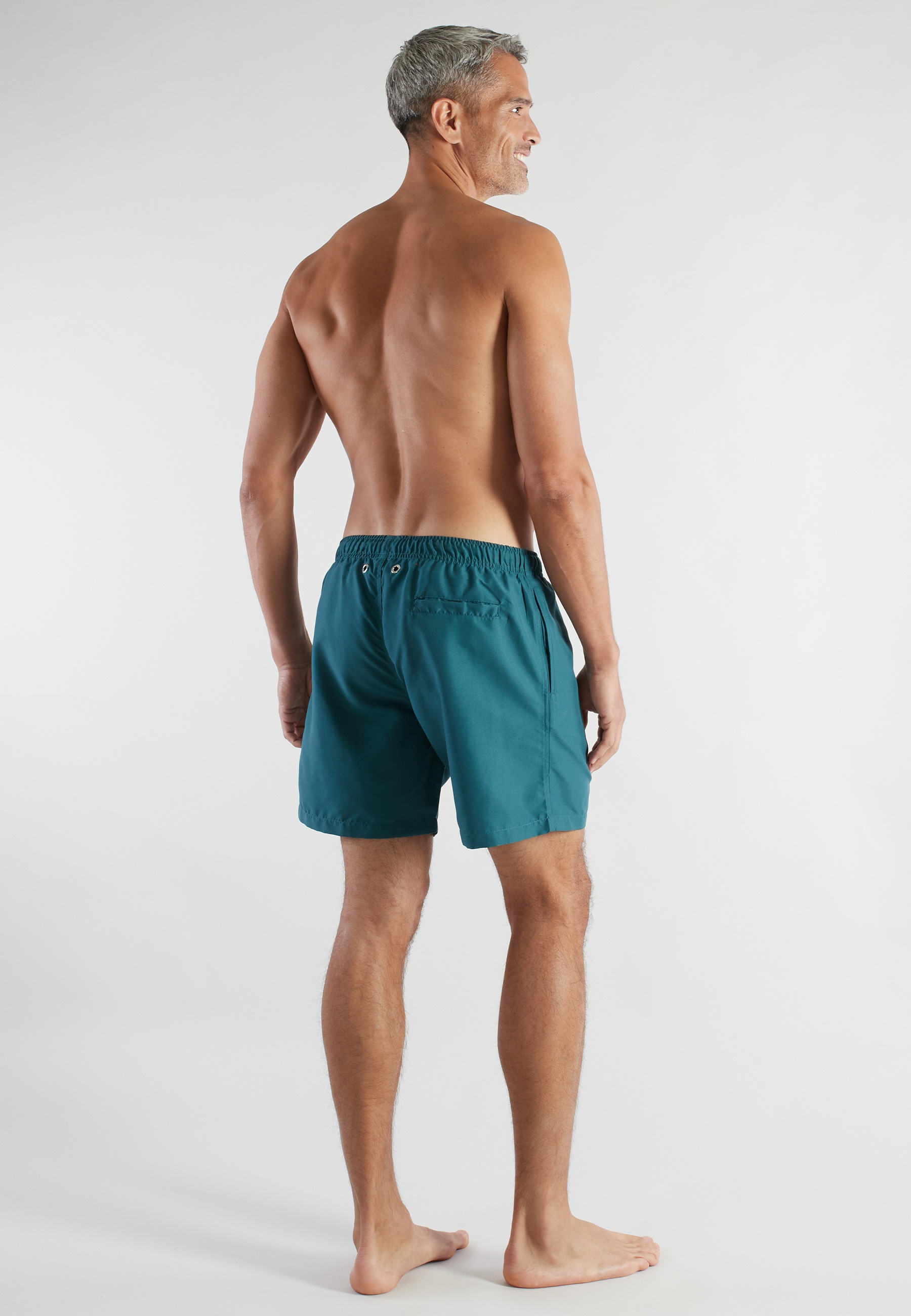 Badeshorts BUGATTI, Herren, Gr. 10, N-Gr, grün, mittel, uni, Popeline, Obermaterial: 100% Polyester, Badehosen Badeshorts, basic, mit Logo, mit Kordelzug, bequem 3