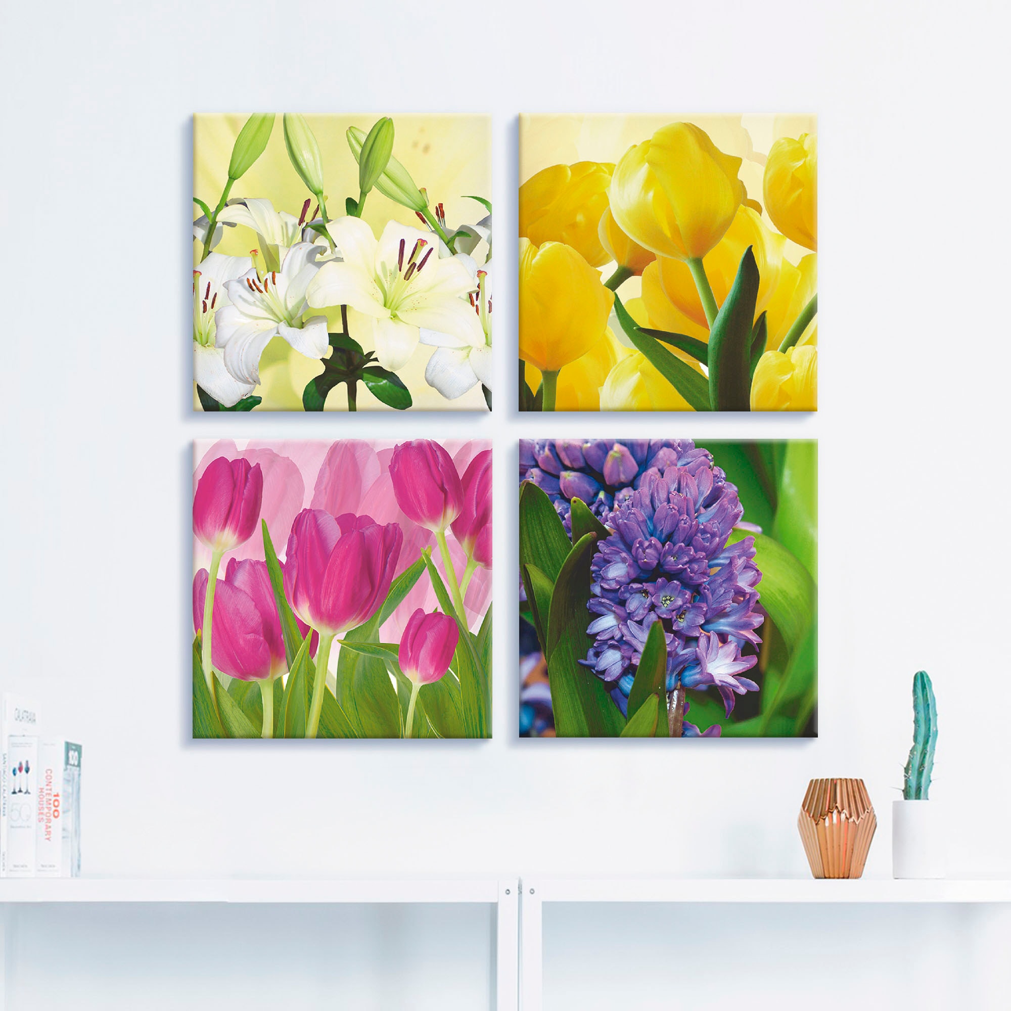 Artland Leinwandbild »Tulpen Lilien Hyazinthe«, Blumen, (4 St.), 4er Set, verschiedene Größen