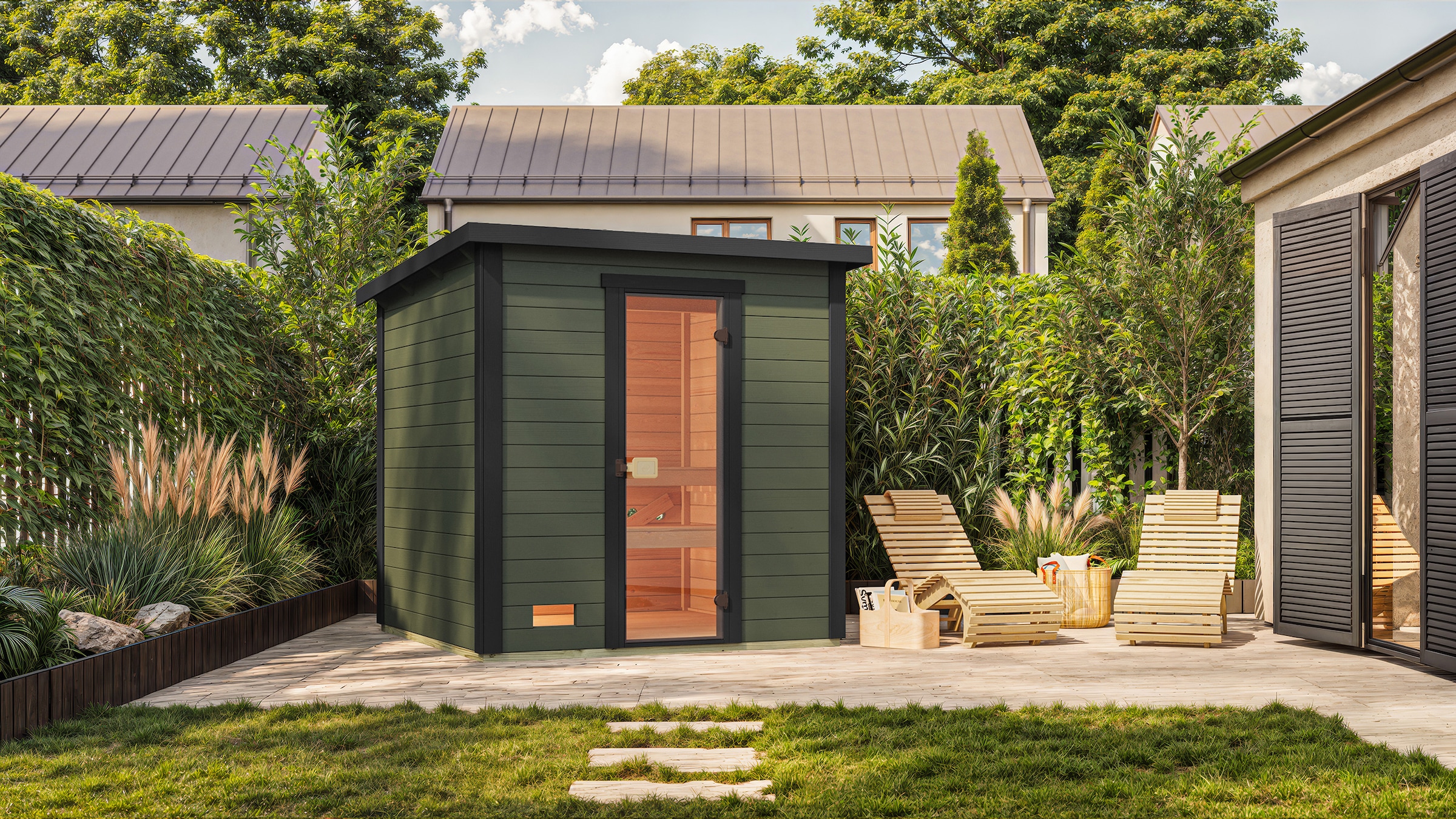 WEKA Saunahaus "Kaapi 3", Bio-Kombiofen, externe Steuerung, 9 kWanthrazit, Garten, Saunen, Blockbohlen aus Fichtenholz