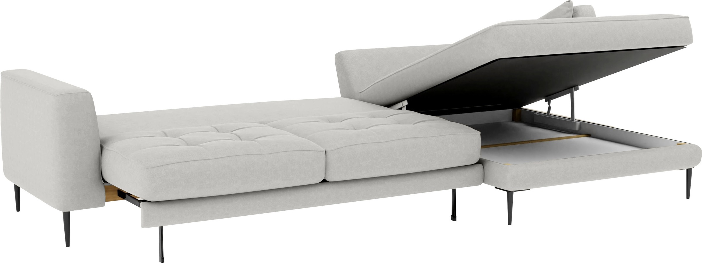 Ecksofa TRENDMANUFAKTUR "Luzi, wahlweise mit Schlaffunktion & Bettkasten., L-Form", grau, B:280cm H:80cm T:168cm, 92% Polyester, 8% Nylon, Sofas, Ecksofa, Designsofa mit tollem Sitzkomfort, Metallfüße schwarz, Breite 280 cm 6