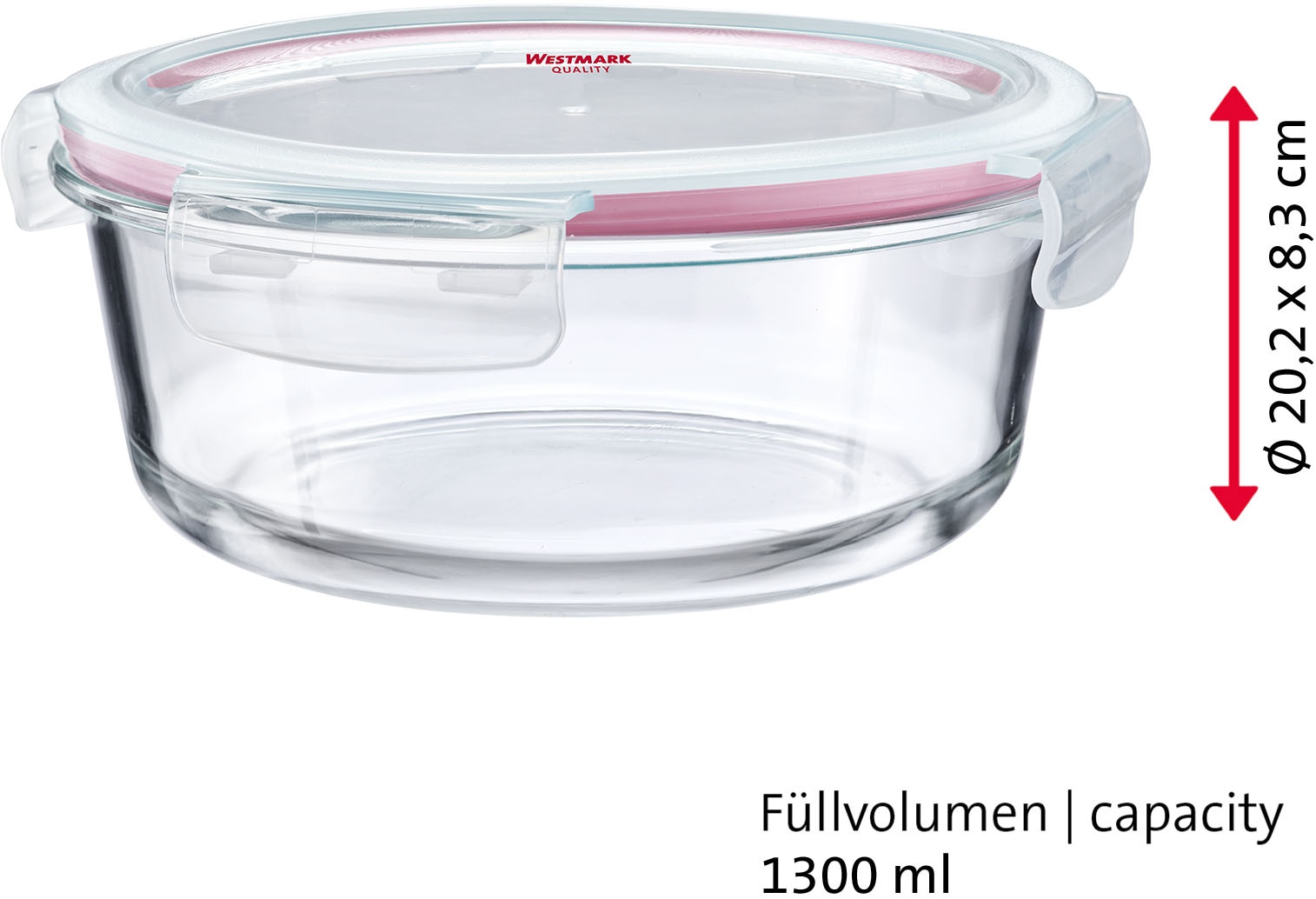 WESTMARK Frischhaltedose »Glas-Frischhaltedose, 1300 ml, rund«, (1 tlg.), mikrowellen- und ofenfest