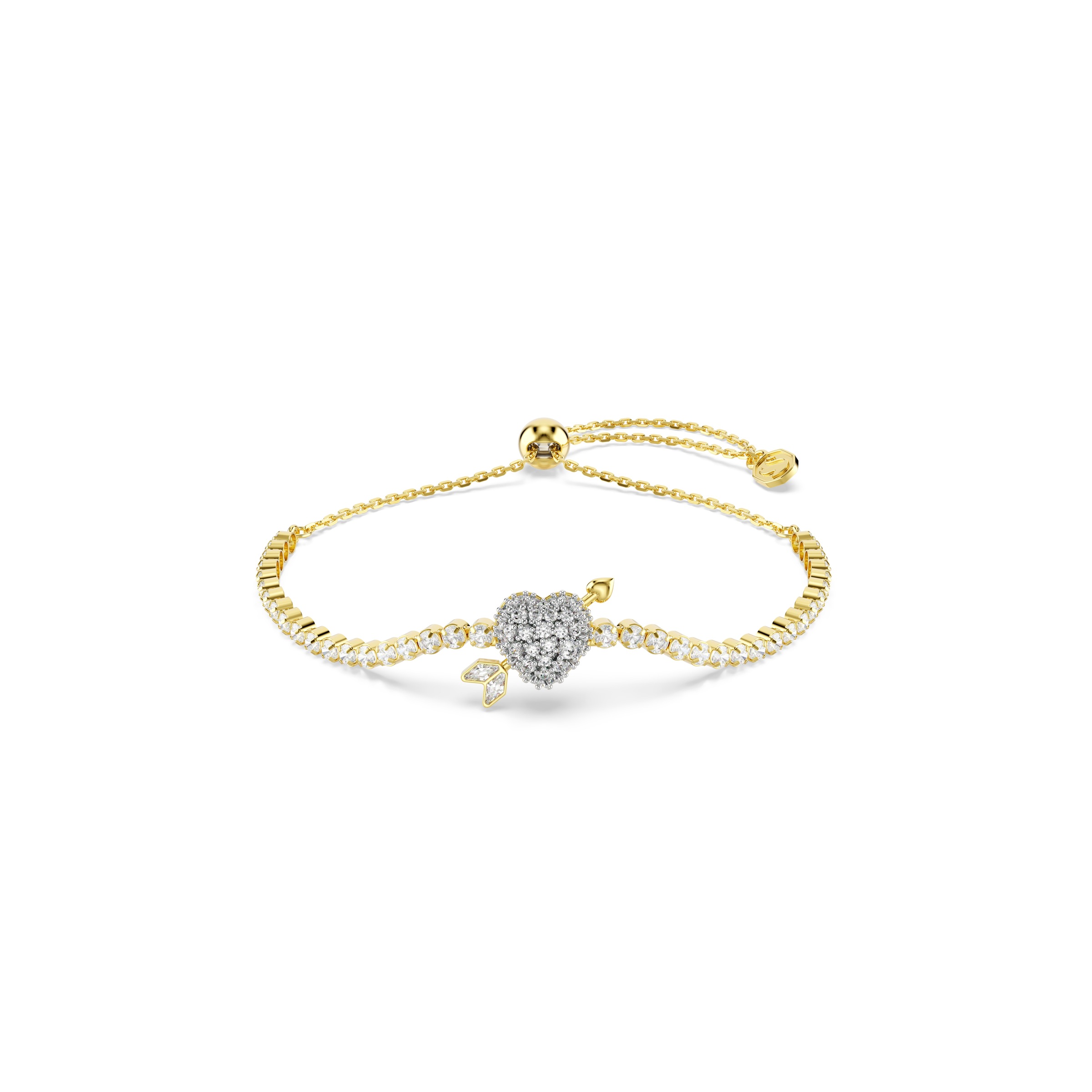 Armkette SWAROVSKI "Schmuck Geschenk Idyllia Armband", gelbgoldfarben, metallfarben, kristallweiß, kristallweiß, Armbänder, Damen, Metallmix, Armkette, mit Swarovski Kristall, Zirkonia (synth.) 6