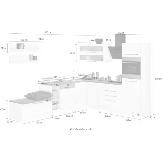 HELD MÖBEL Winkelküche »Samos«, mit E-Geräten, Stellbreite 300 x 250 cm  kaufen | BAUR