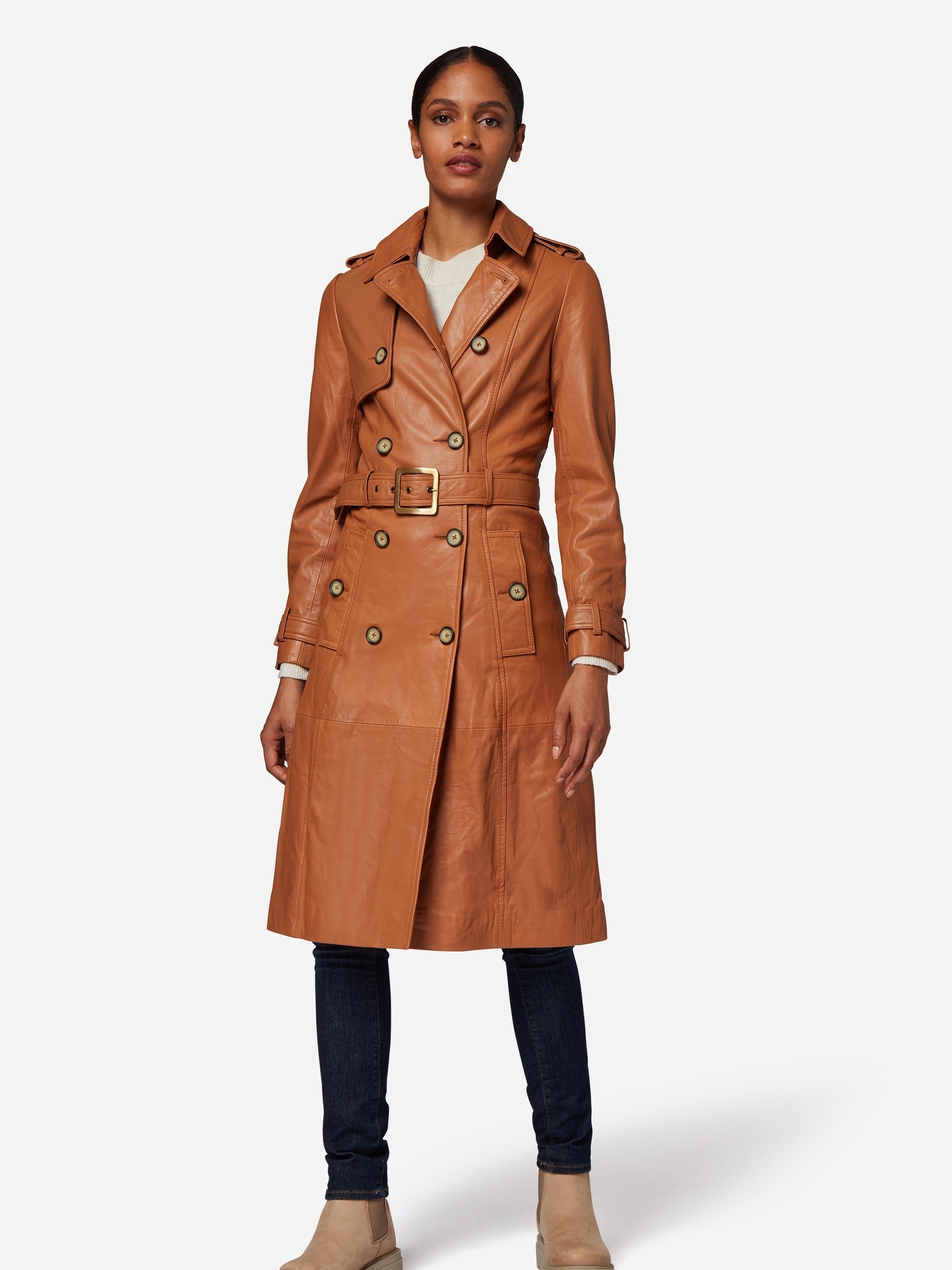 RICANO Trenchcoat "Mantel Gloria" Handgefertigt aus echtem Leder