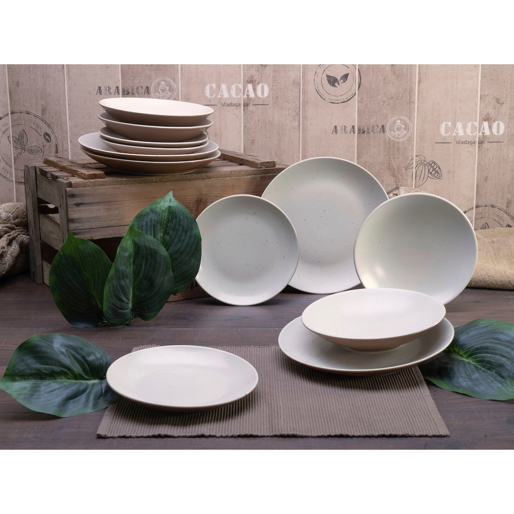 CreaTable Teller-Set »Geschirr-Set Sand Dunes«, (Set, 12 tlg., Tafelservice für 4 Personen), Service, handwerklicher Töpfercharakter, 12 Teile, für 4 Personen