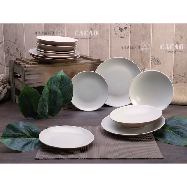 CreaTable Teller-Set »Geschirr-Set Sand Dunes«, (Set, 12 tlg., Tafelservice  für 4 Personen), Service, handwerklicher Töpfercharakter, 12 Teile, für 4  Personen | BAUR