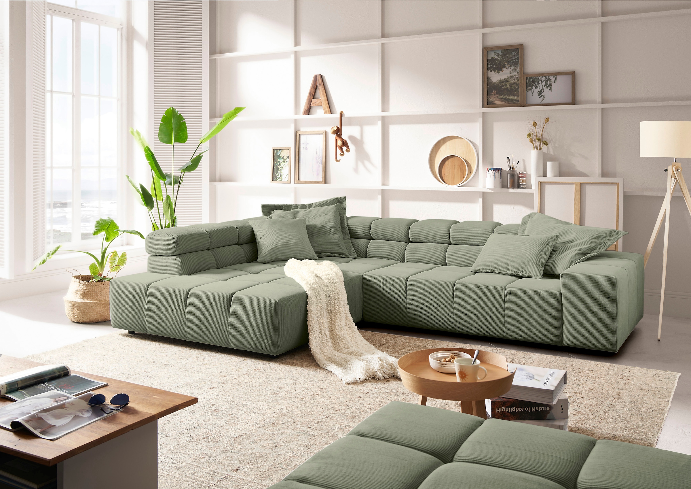 Home affaire Ecksofa "Ancona, Ecksofa, incl. Kopfteilverstellung, Breite 319 cm, L-Form" wahlweise motorische Sitztiefenverstellung, auch in Cord + Easy Care