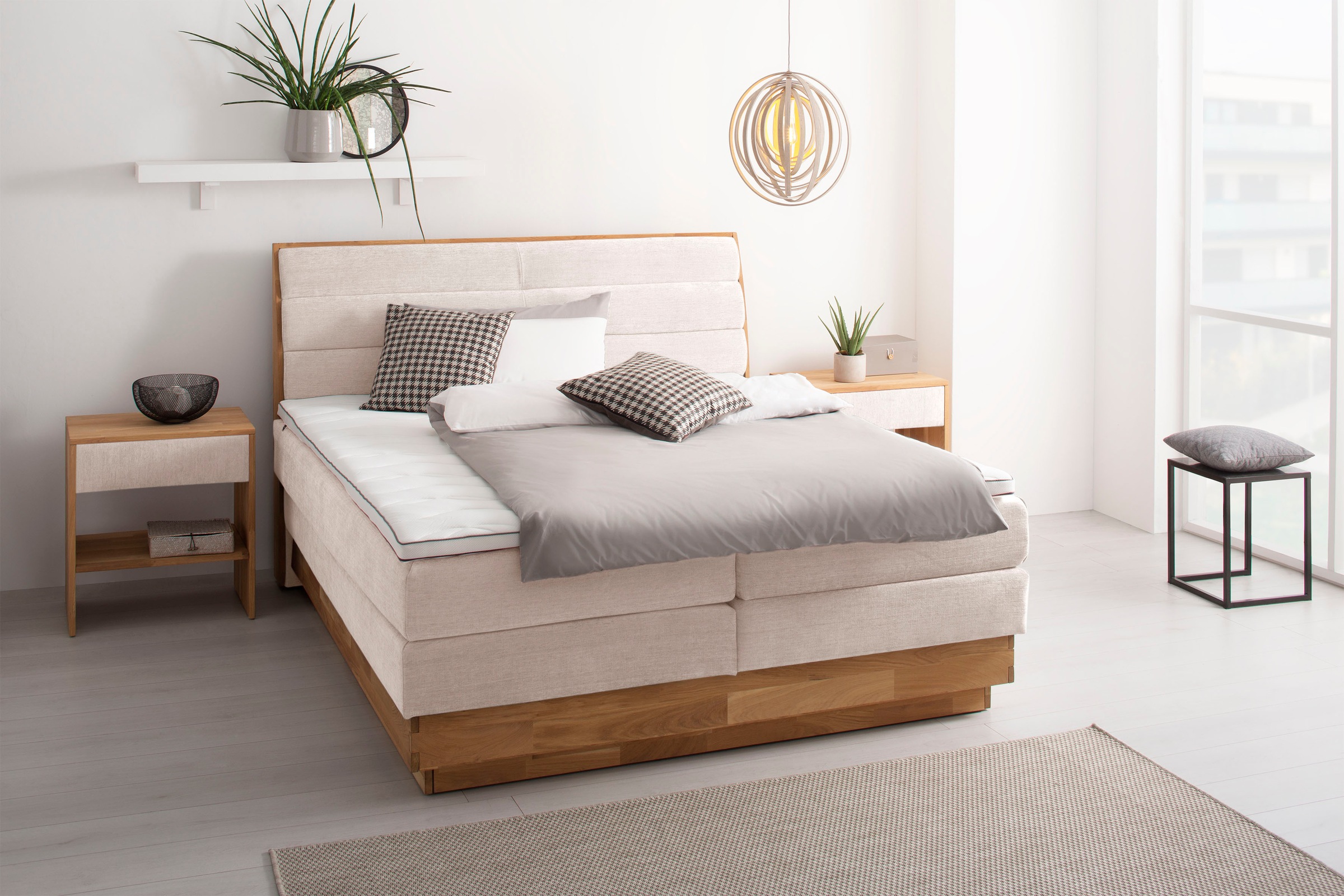 OTTO home Boxspringbett "Jenna" ohne LED-Beleuchtung, mit zertifizierten, recycelten Bezugsstoffen