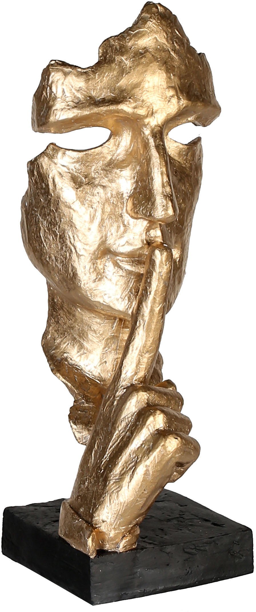 Casablanca by Gilde Dekofigur "Skulptur Silence, gold/schwarz", Dekoobjekt, Höhe 39 cm, mit Spruchanhänger, Wohnzimmer