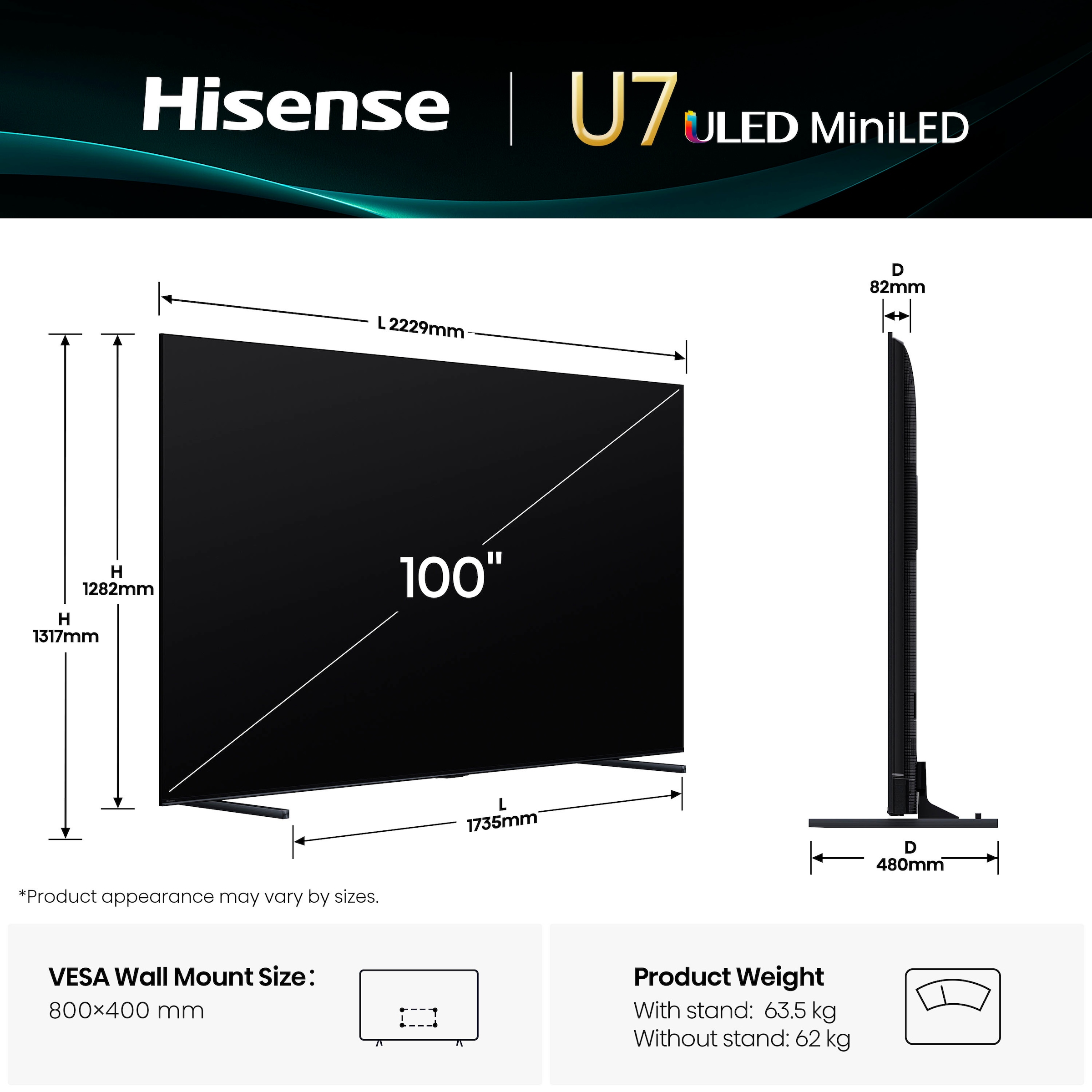 Hisense QLED Mini LED-Fernseher »100U7Q«, 4K Ultra HD, Smart-TV, 4K UHD Mini LED