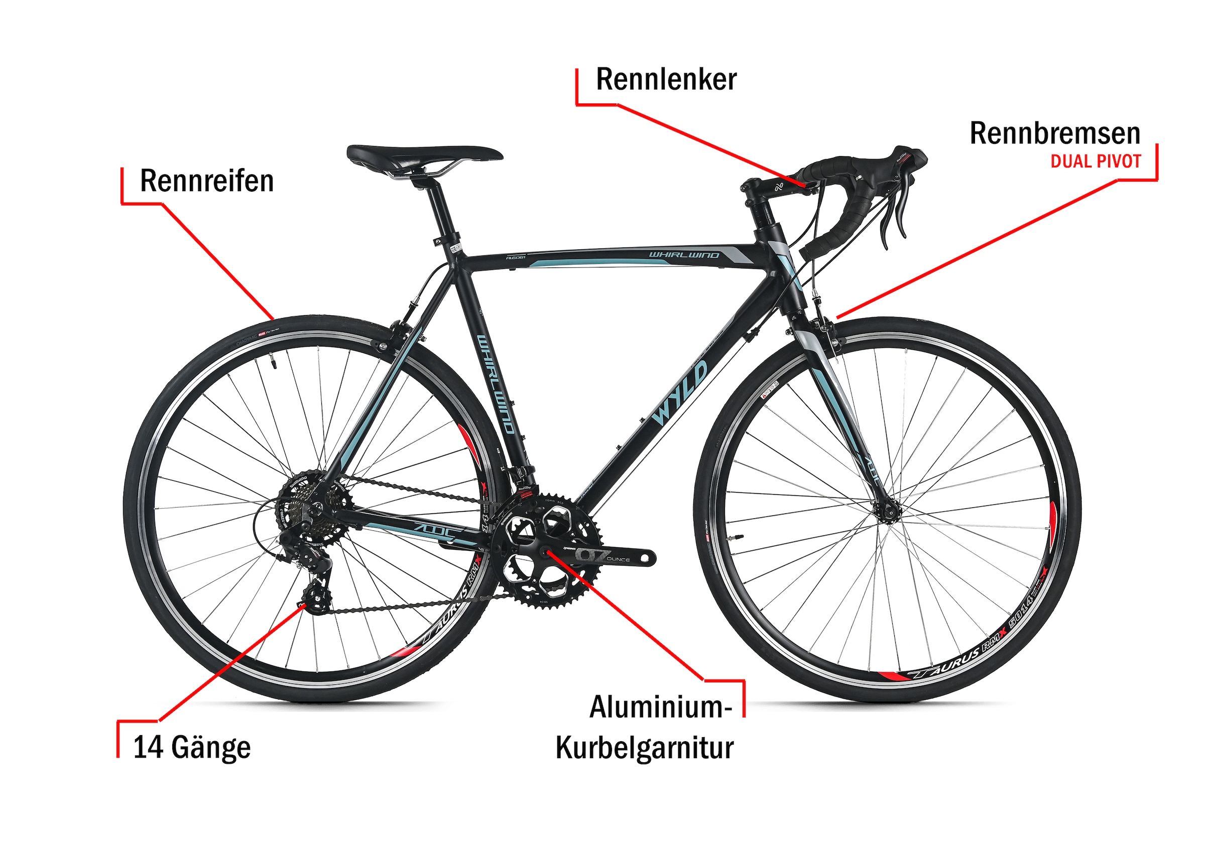 WYLD Rennrad »WYLD Rennrad 28'' Whirlwind 70 14 Gänge« 14 Gang Kettenschaltung