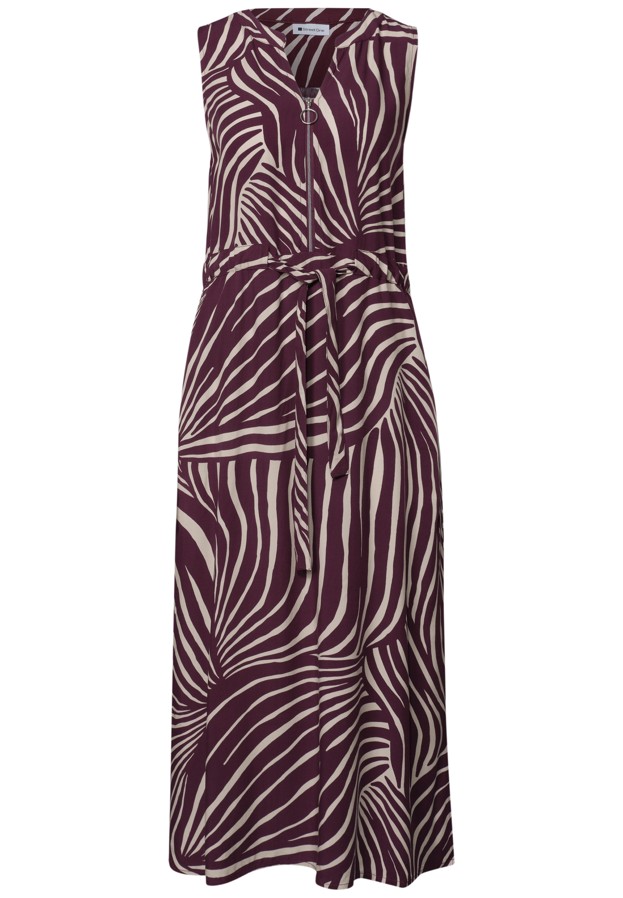 STREET ONE Midikleid Eingrifftaschen Sommerkleid mit grafischem Muster/Split Neck mit Zipperdetail