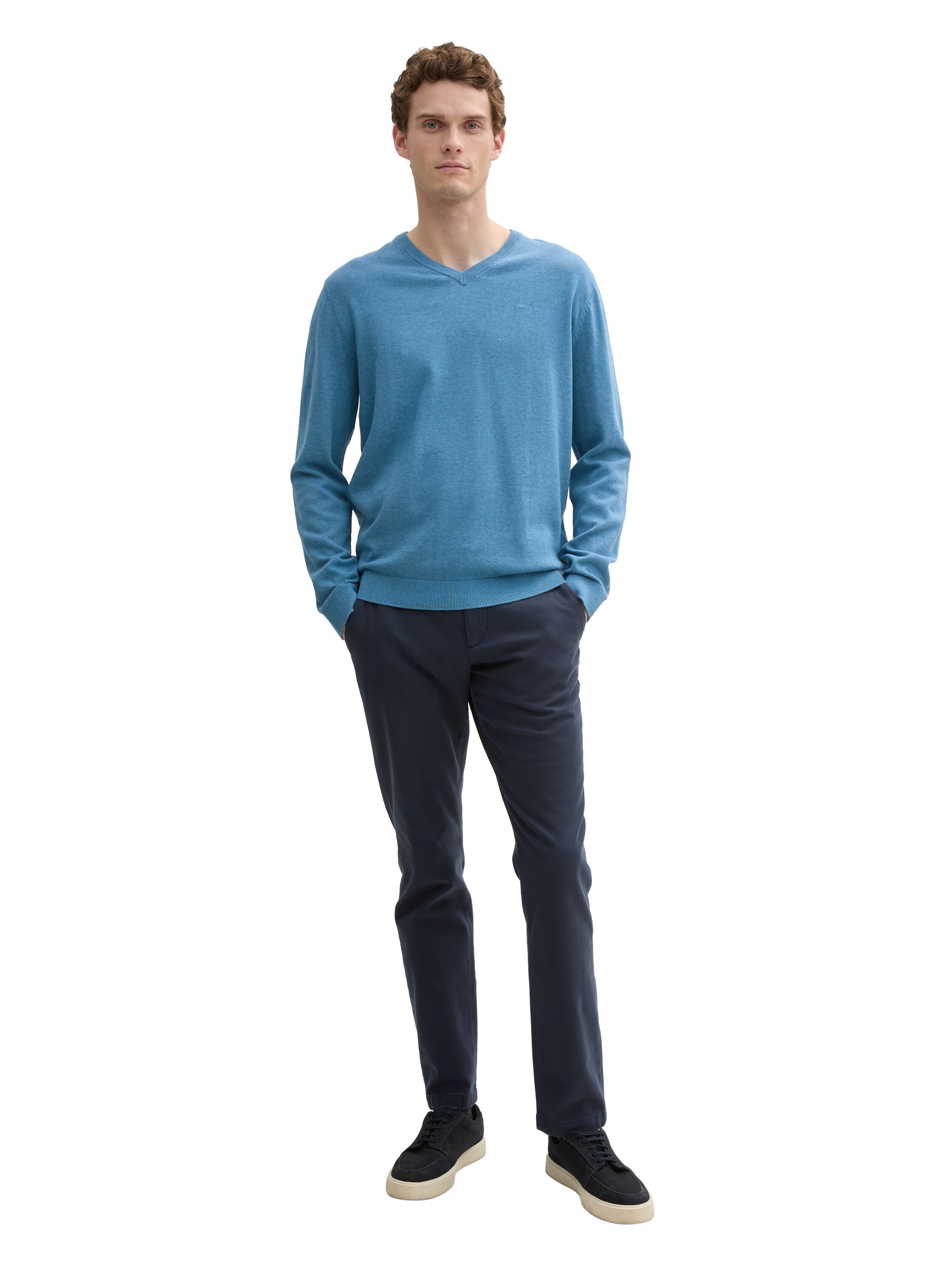 TOM TAILOR V-Ausschnitt-Pullover, mit kleiner Logo-Stickerei