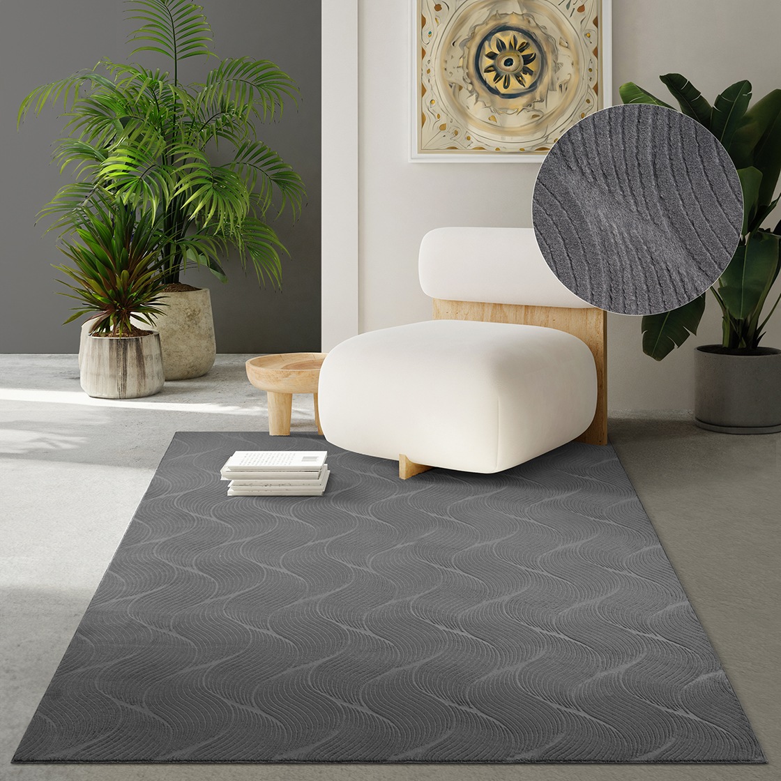 Teppich THE CARPET "Rio", grau (anthrazit), B:160cm H:8mm L:220cm, Polyester, Teppiche, Teppich, weicher Wohnzimmer Teppich rutschfest 3D-Optik