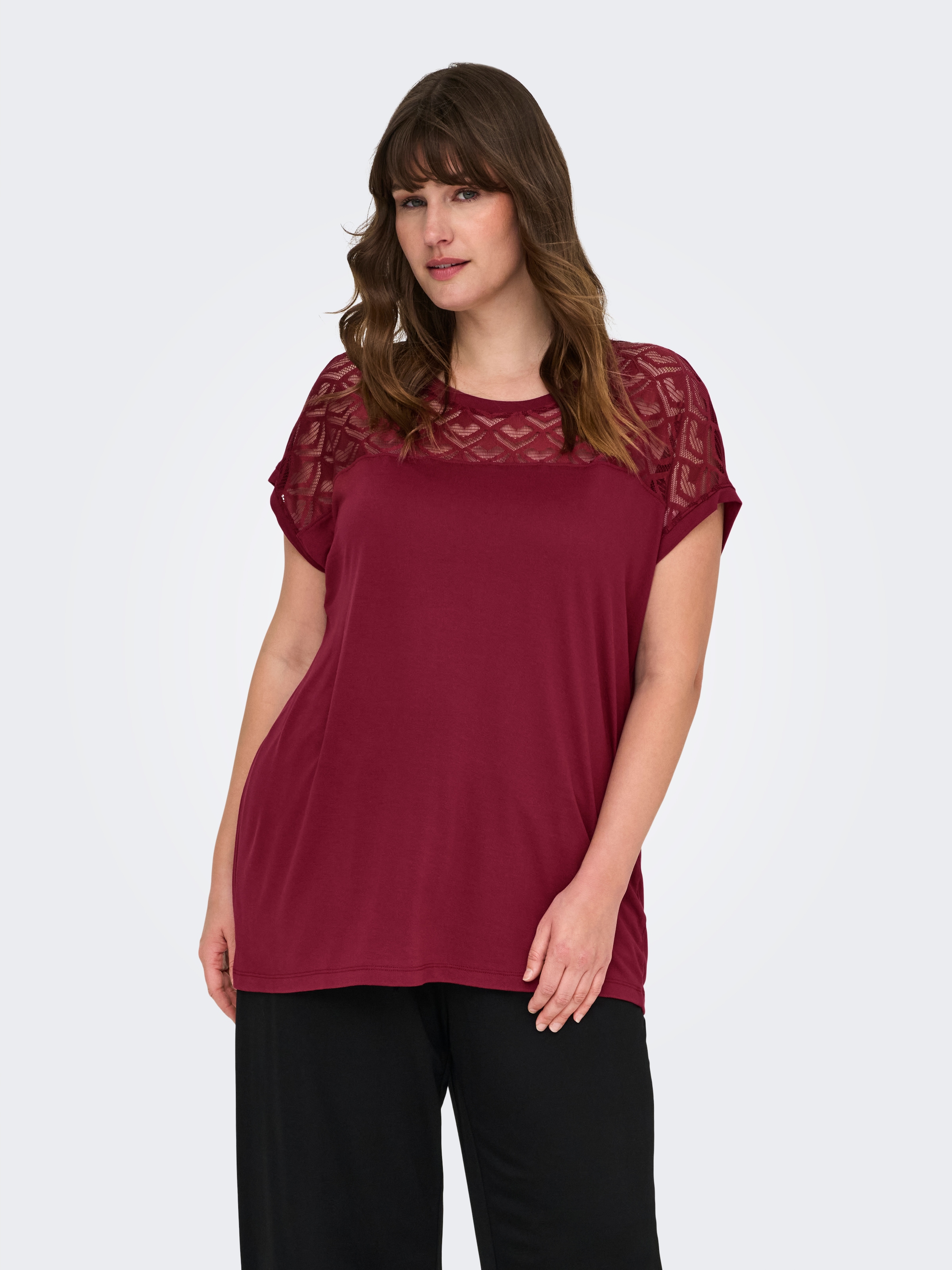 ONLY CARMAKOMA Spitzenshirt "CARFLAKE LIFE S/S MIX TOP JRS NOOS" günstig online kaufen