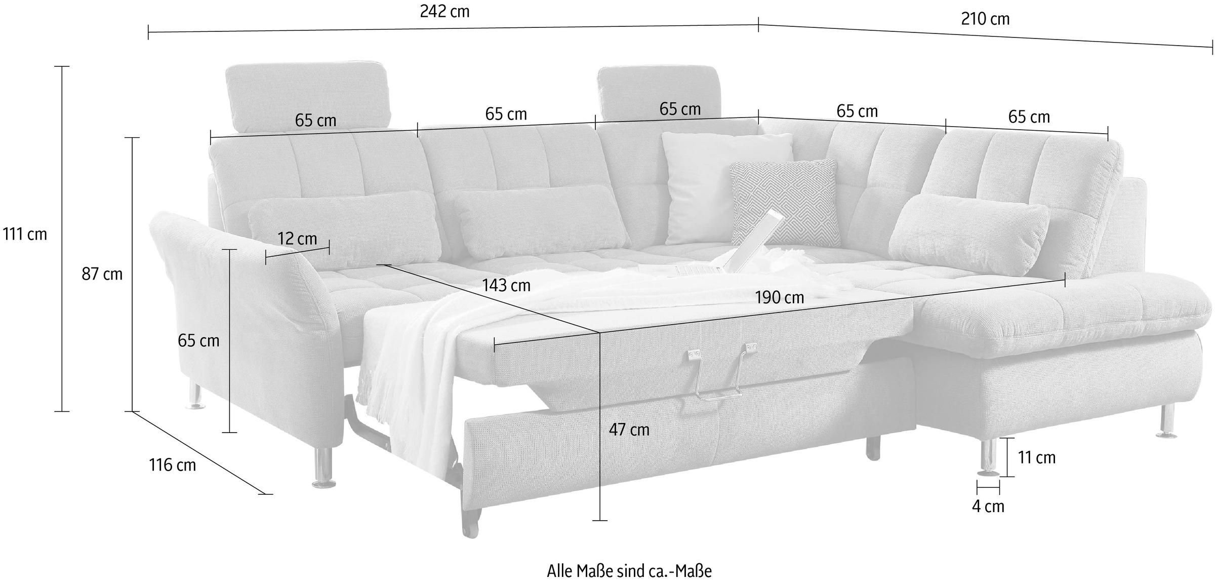 Die PlanBar Ecksofa »MP-IN20016 L-Form mit Federkern-Polsterung«, wahlweise mit Kopfstützen und Bettfunktion, mit Federkern-Polsterung