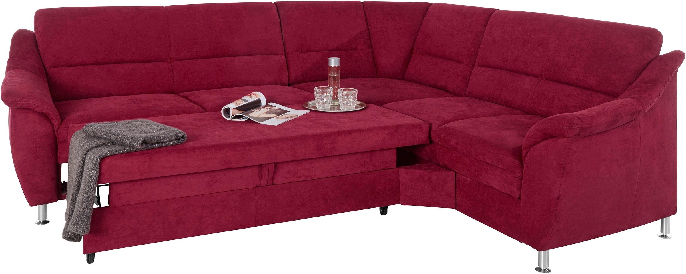 Ecksofa HOME AFFAIRE "Cardoso L-Form", rot (bordeaux), B:260cm H:90cm T:230cm, Luxus-Microfaser ALTARA NUBUCK (100% Polyester);Luxus-Microfaser weich (90% Polyester, 10% Polyamid);Struktur (52%Polyester, 35% Acryl, 13%Cotton);Luxus-Microfaser Lederoptik ( 9