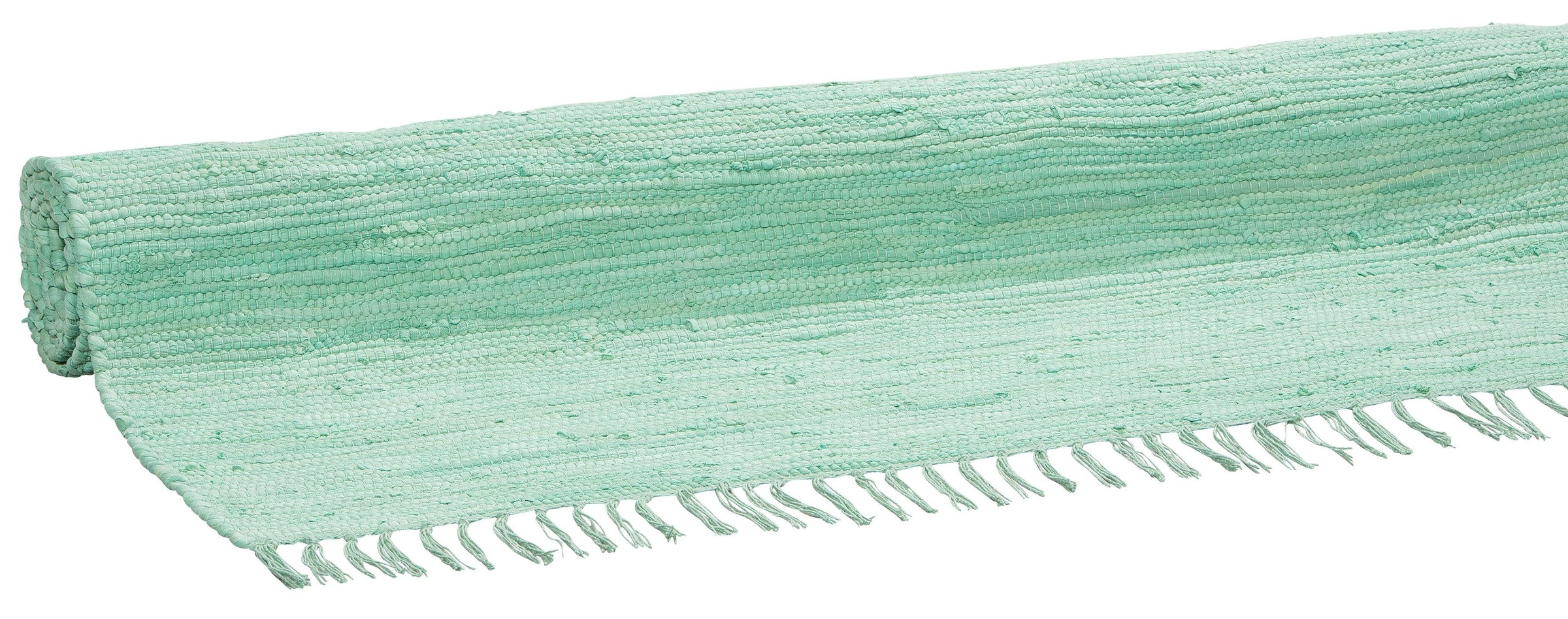 Teppich OTTO HOME "Paul" Gr. 31, grün (mint), B:90cm H:5mm L:160cm, Baumwolle, Teppiche, Teppich, Wendeteppich, Uni, handgewebt, mit Fransen, reine Baumwolle, Läufer 2