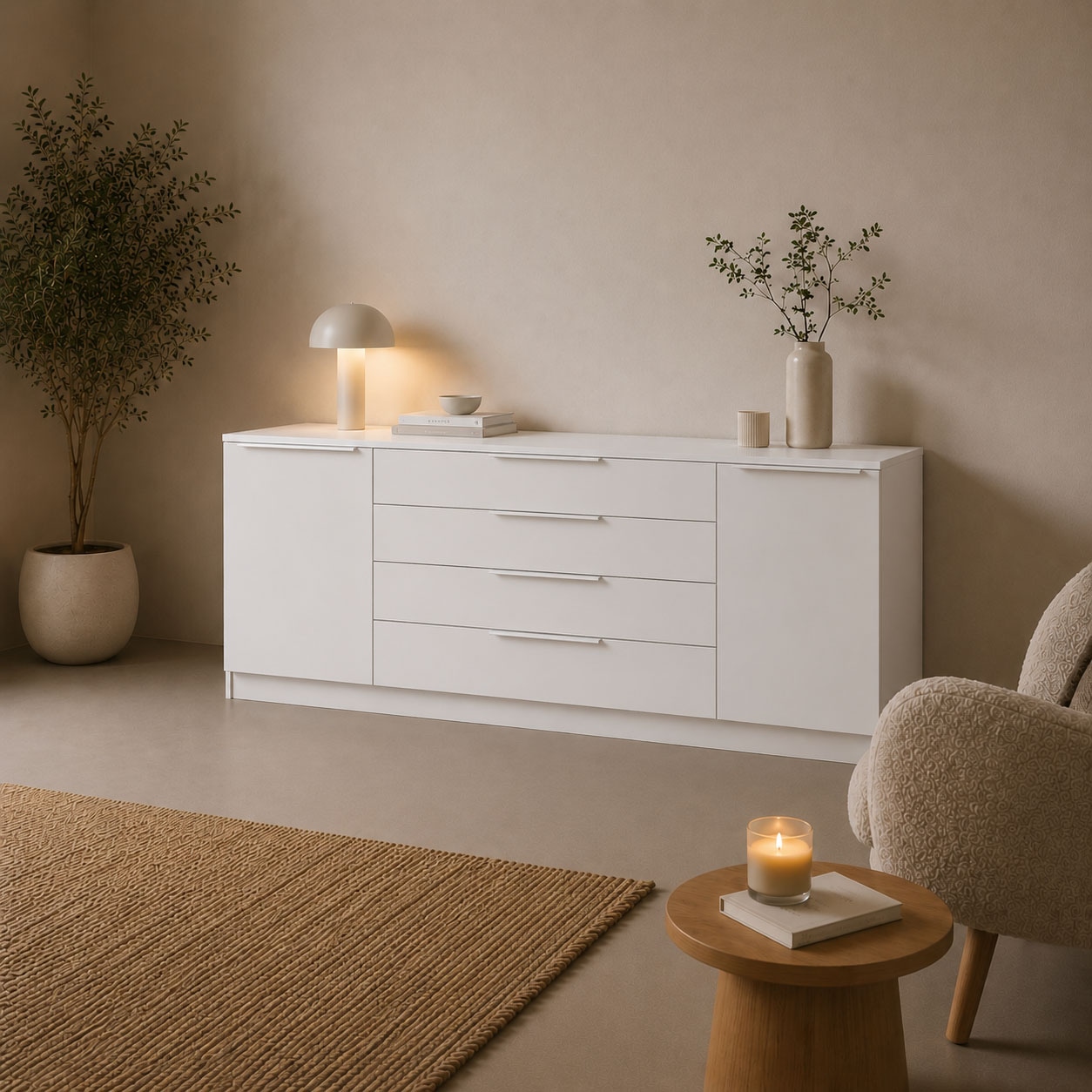 borchardt Möbel Kommode »Oliva, Kommode mit Metallgriffen« Modernes Sideboard mit 2 Türen und 4 Schubkästen, Breite 200 cm
