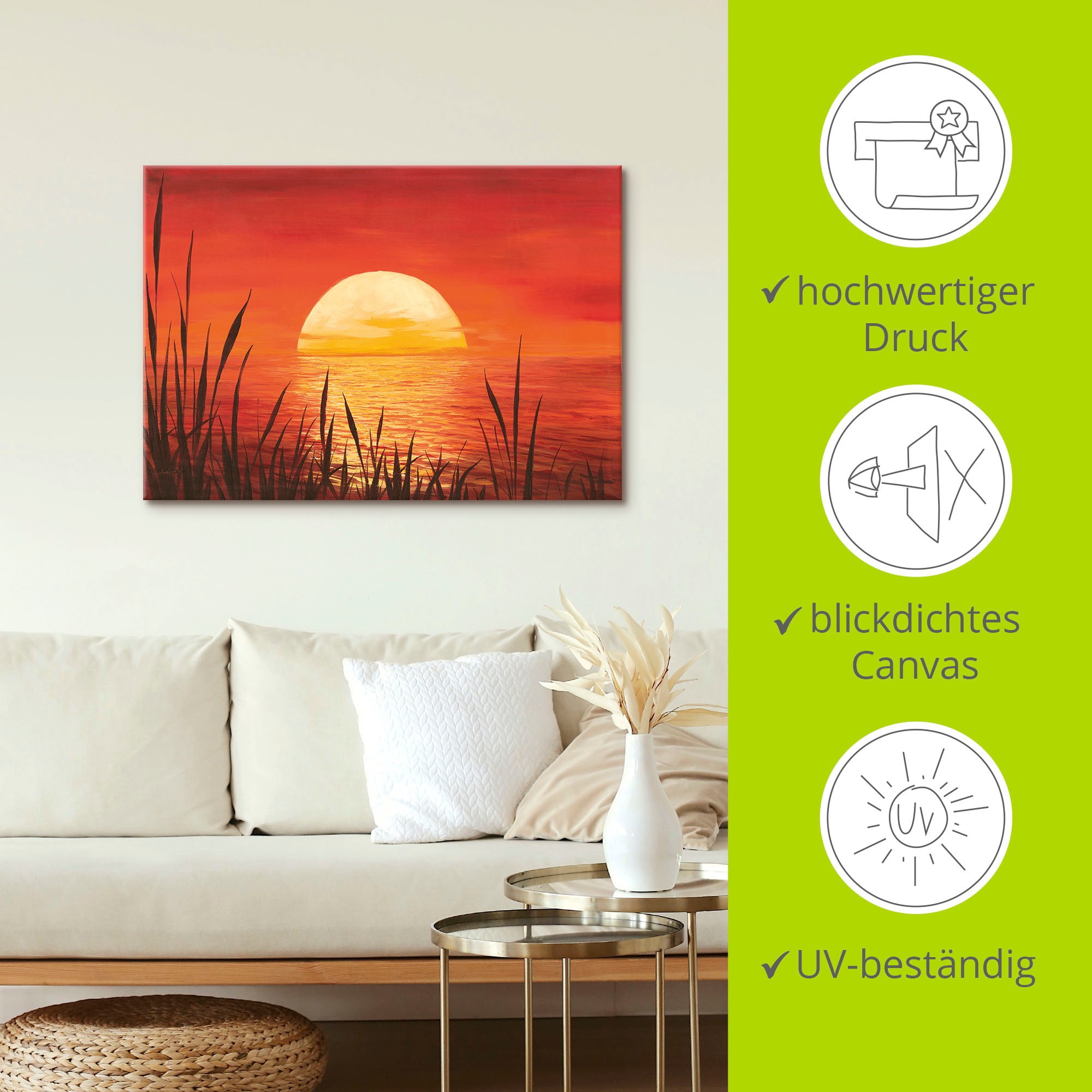 Artland Wandbild »Roter Sonnenuntergang am Ozean«, Bilder vom Sonnenuntergang & -aufgang (1 Stück), in vielen Größen & Produktarten - Alubild / Outdoorbild, Leinwandbild, Poster, Wandaufkleber / Wandtattoo auch für Badezimmer geeignet