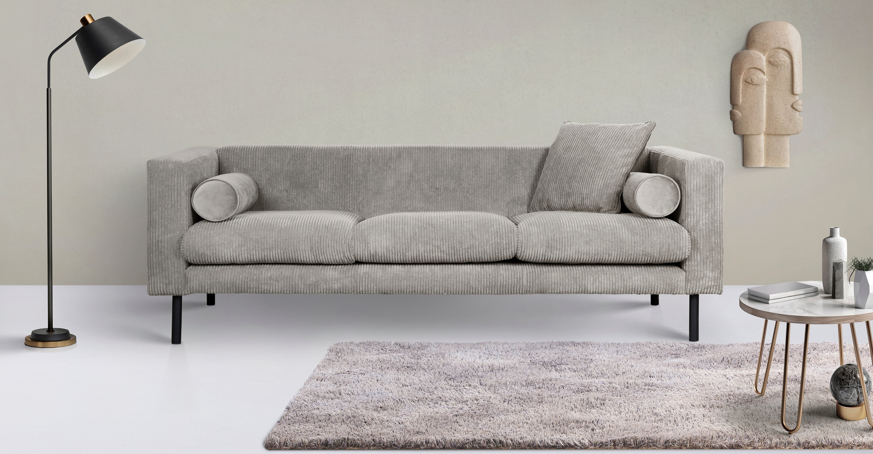Home affaire 3-Sitzer "Lillibeth Designsofa mit Wellenunterfederung, Maße B/T/H: 218/74/83 cm" Zierkissen als Wendekissen, Bezug Samtoptik oder Cord
