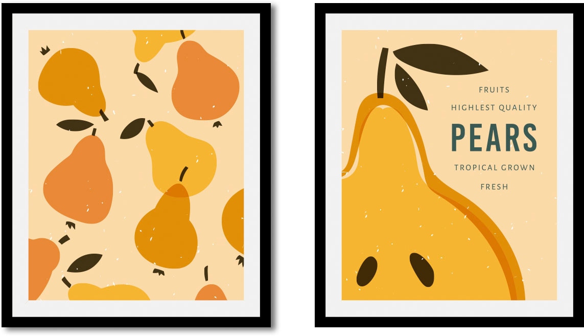 queence Bild »Set Pears«, Obst-Obst Bilder-Schriftzüge-Schriftzug-Essen-Lebensmittel-Art-Kunst, (1 St.), gerahmt