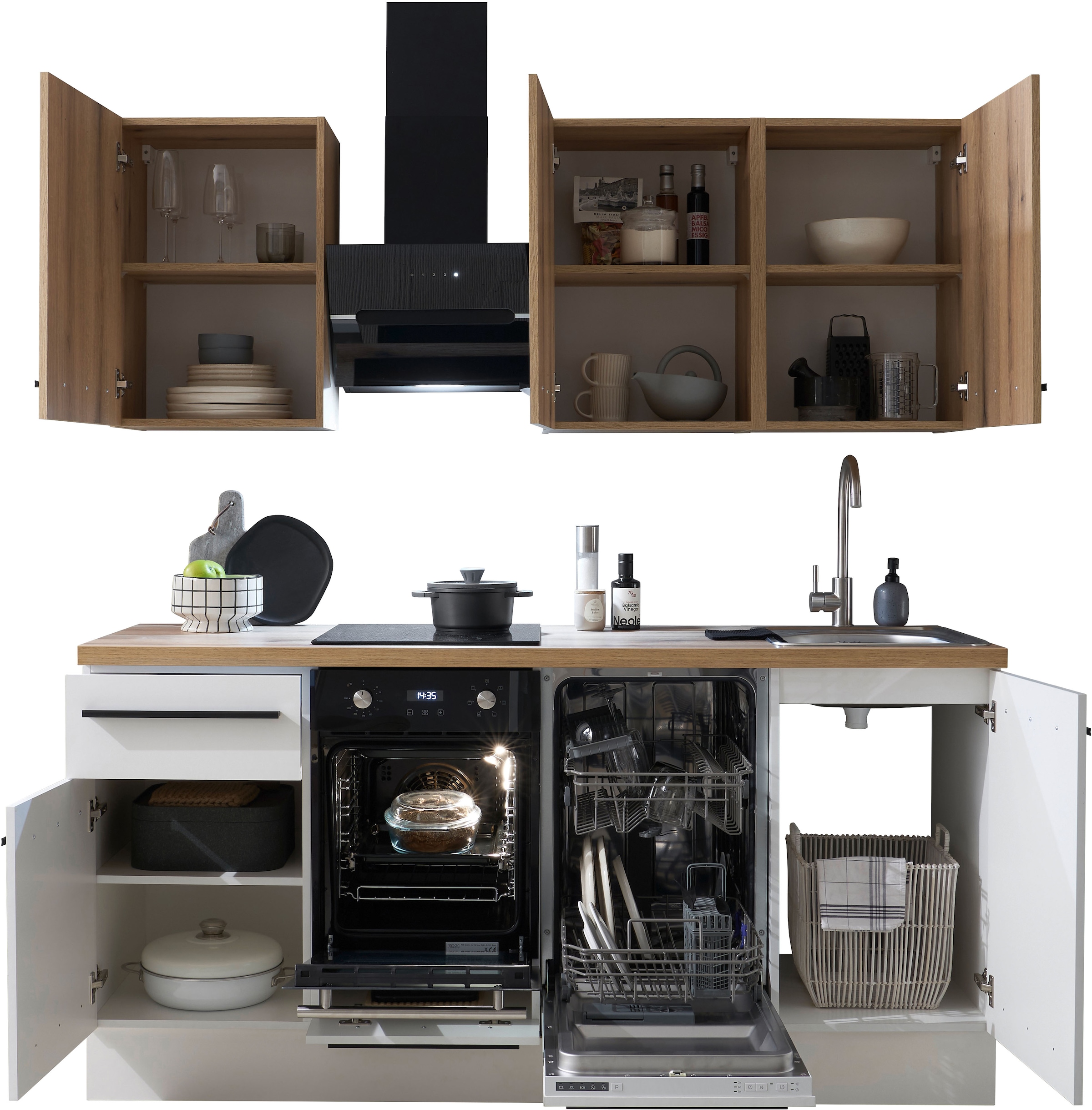 BASIC by Balculina Pantryküche »Torcello BxHxT 180x210x60 cm«, Breite 180cm, wahlweise mit E-Geräten, Softclose-Funktion