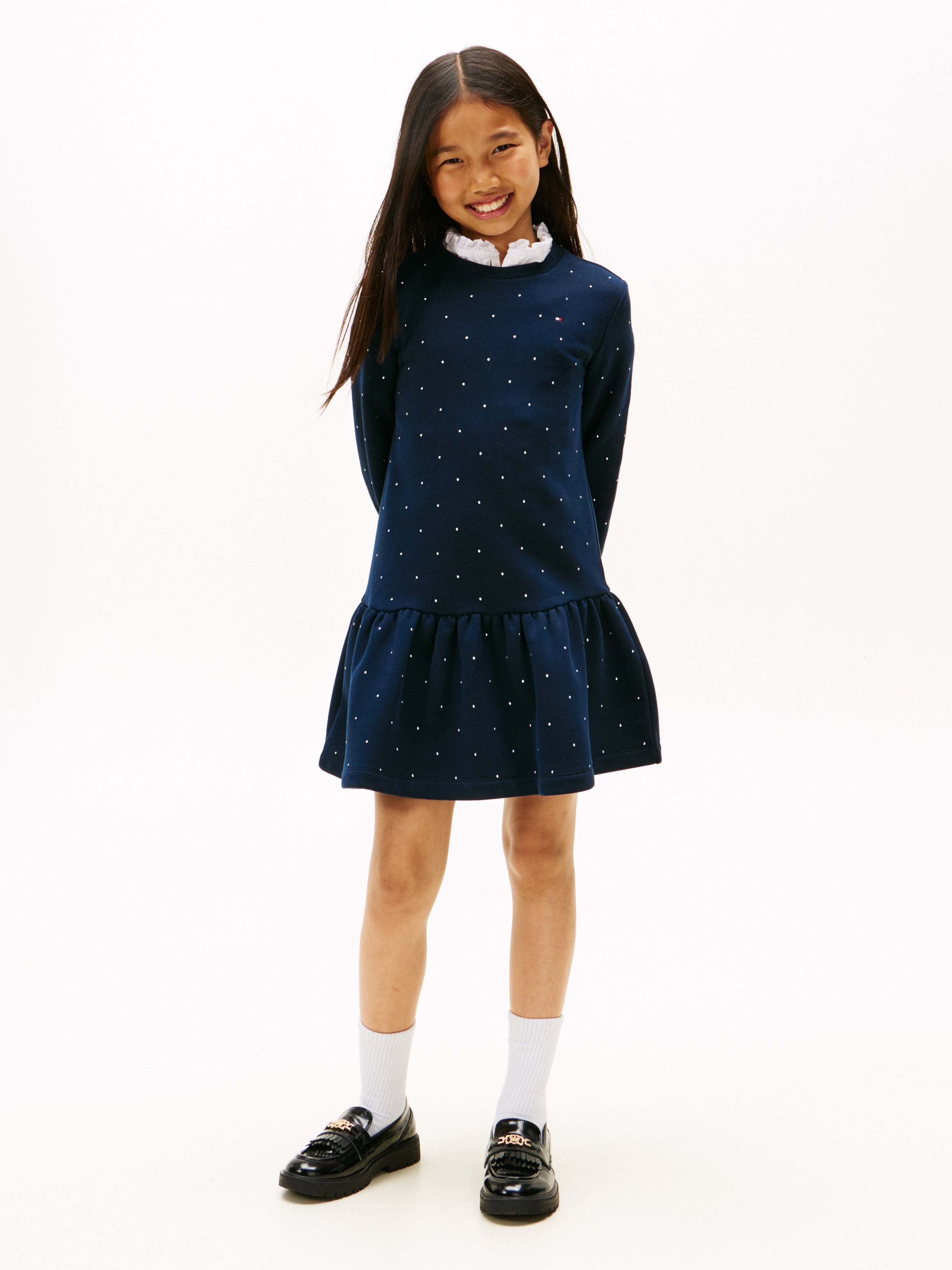 Tommy Hilfiger Jerseykleid "FESTIVE STUD HWK DRESS LS" Ohne Tasche Regular fit, für Kinder bis 16 Jahre