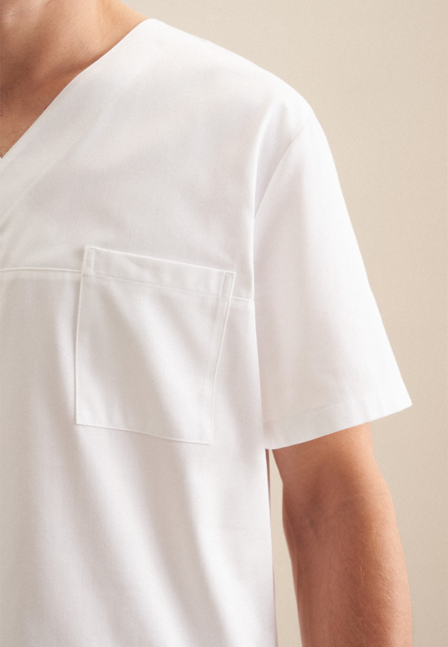 Funktionshemd SEIDENSTICKER, Herren, Gr. S37-38, normale Ärmellängen, weiß, 60% Baumwolle, 40% Polyester, unifarben, regular fit, V-Ausschnitt, gerader Abschluss, Hemden, Kasack Uni 3