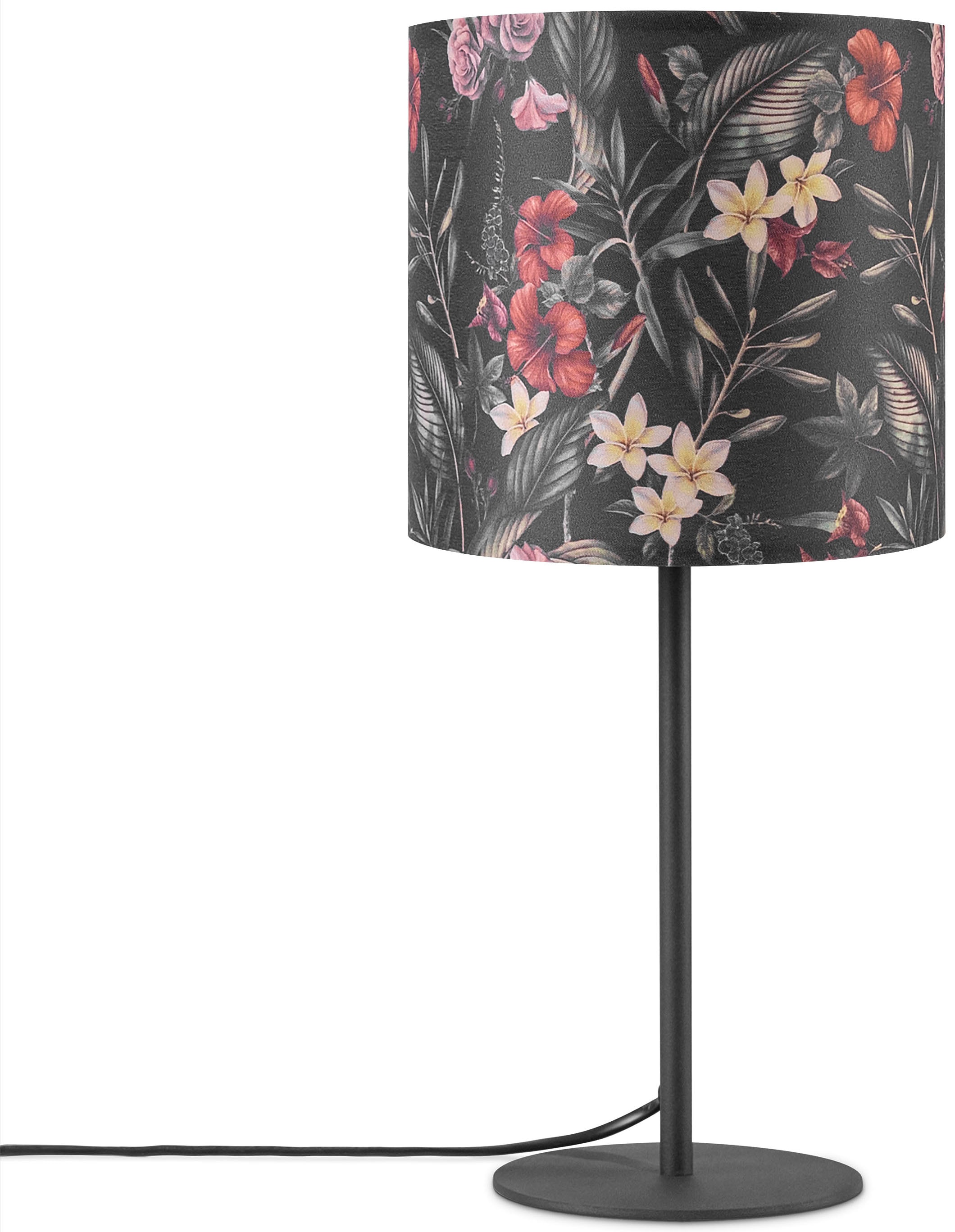 Paco Home Tischleuchte »Luca Flower«, Leuchtmittel E14 | ohne Leuchtmittel, Nach Stoff Lampenschirm Blumen Muster Floral Textil Rund
