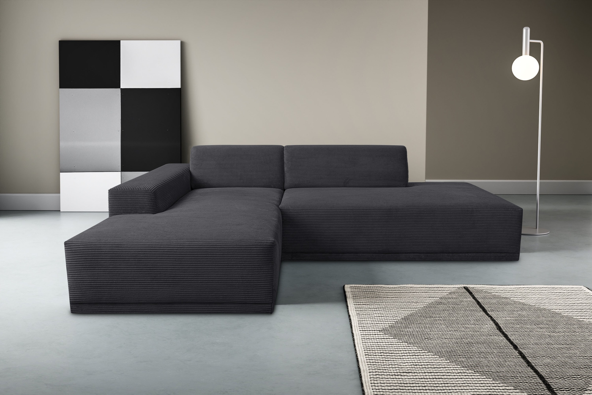 WERK2 Ecksofa "Apollo 264 x 188 cm modern und bequem" Cord, L-Form