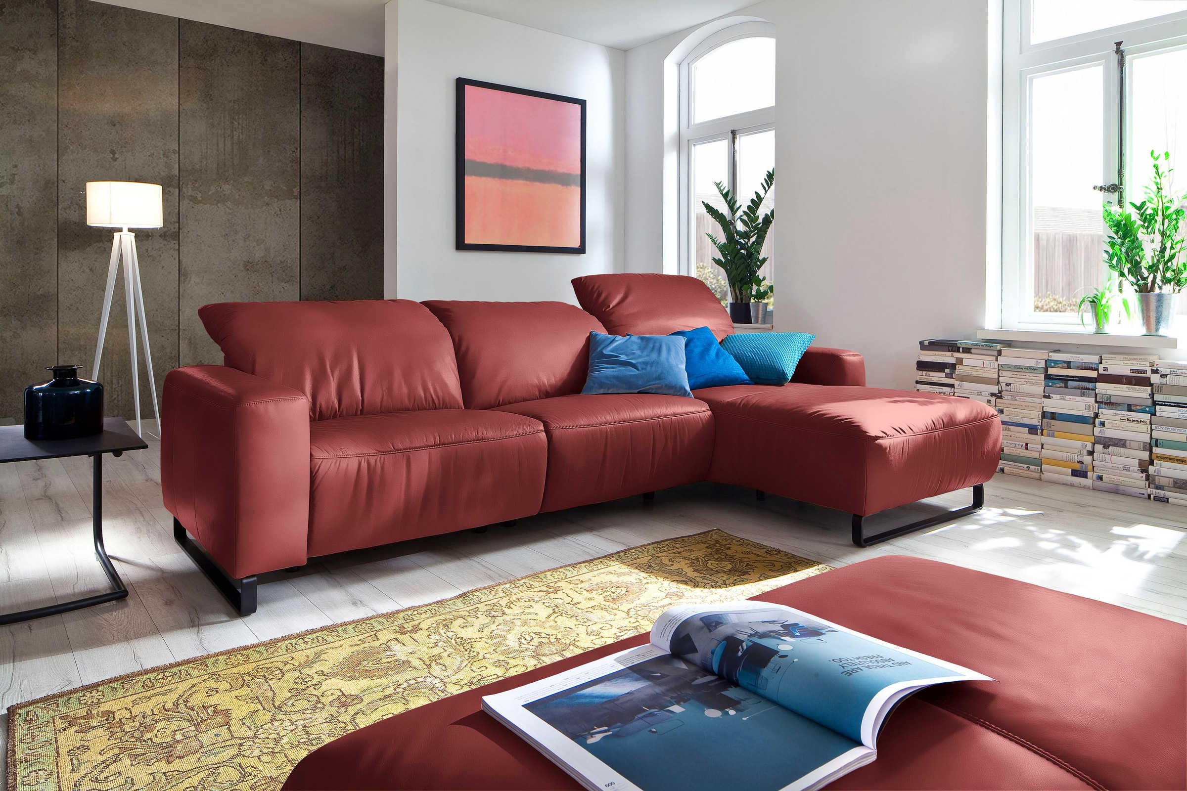 Home affaire Ecksofa »Juist L-Form«, mit Kopfteilverstellung und schwarzen Metallkufen