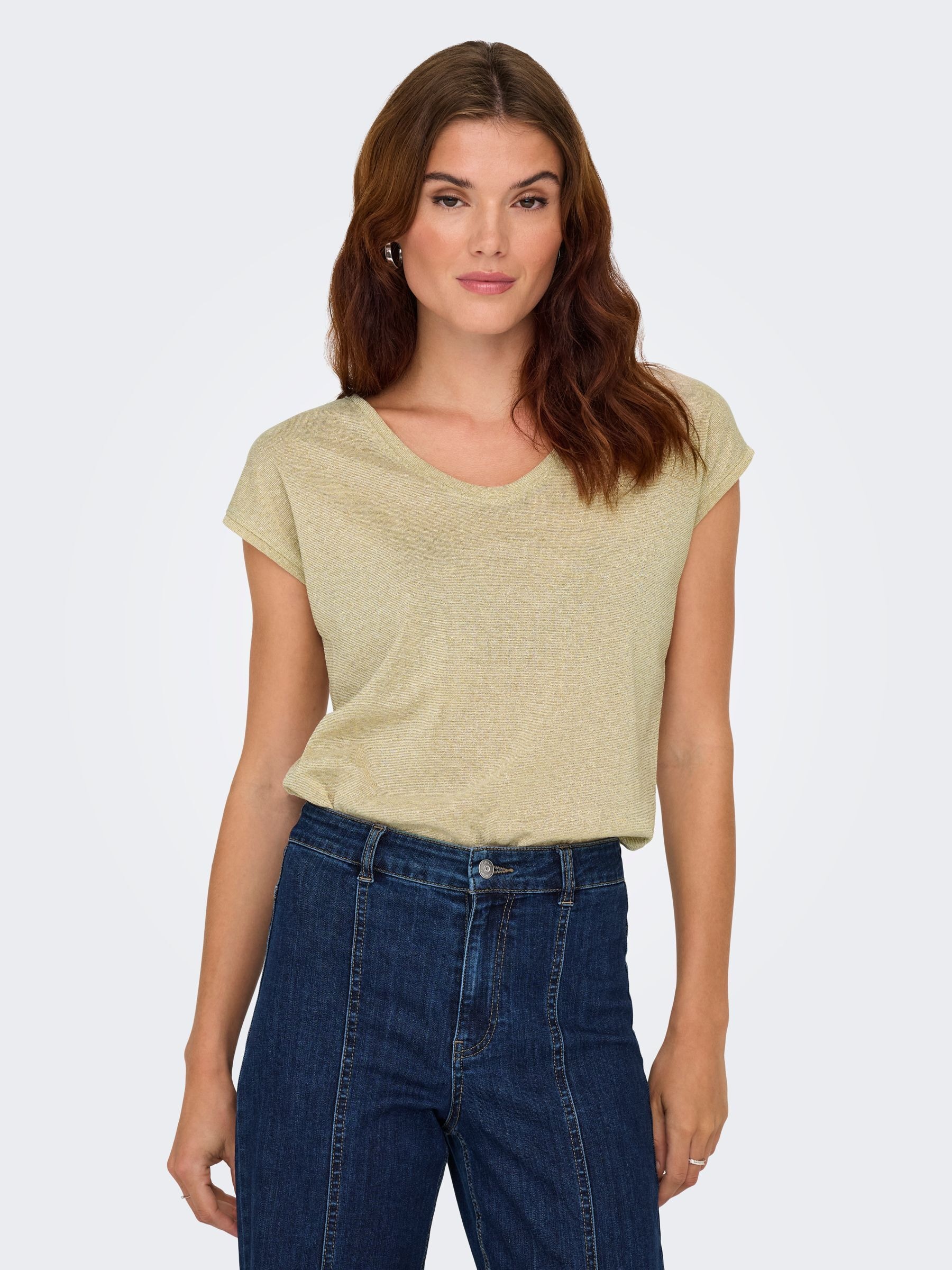 ONLY Kurzarmshirt "ONLSILVERY S/S V NECK LUREX TOP JRS NOOS" Materialmix mi günstig online kaufen