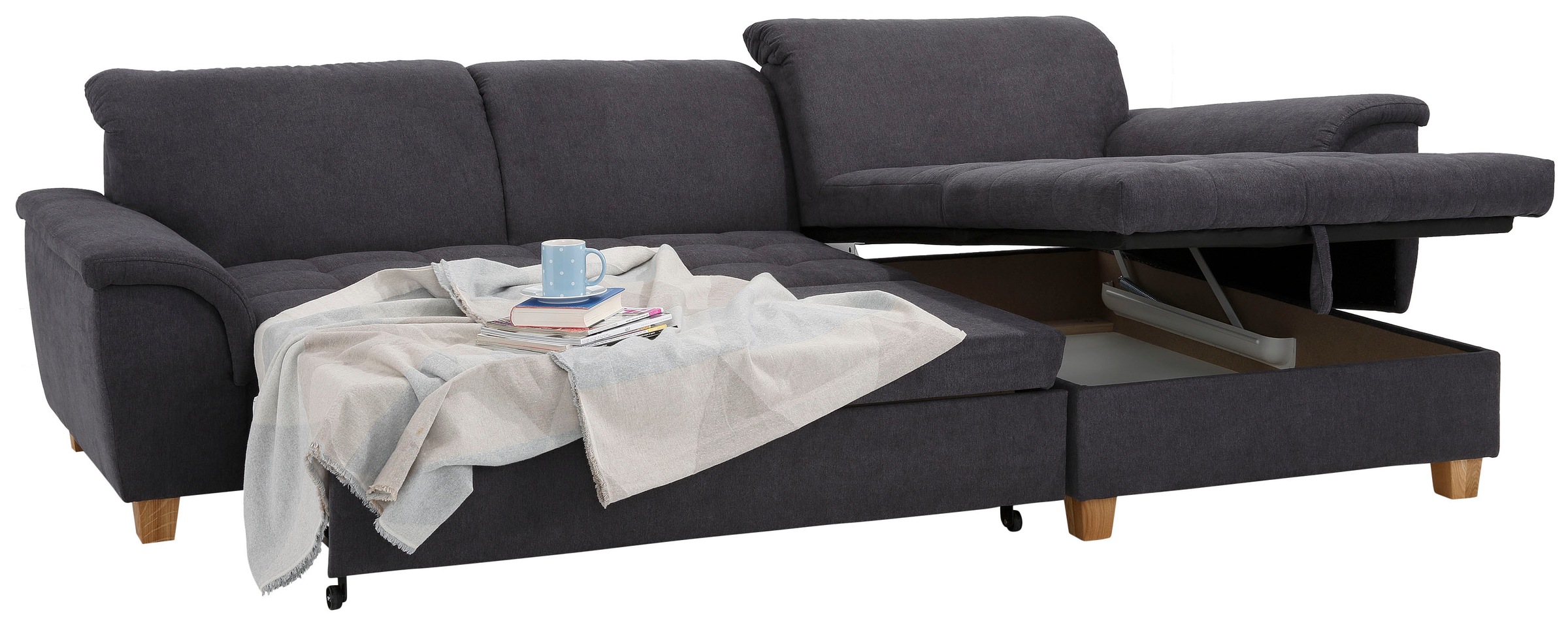 Home affaire Ecksofa »Lyla L-Form«, mit Recamiere, wahlweise mit Rückenfunktion und zusätzlich mit Bett