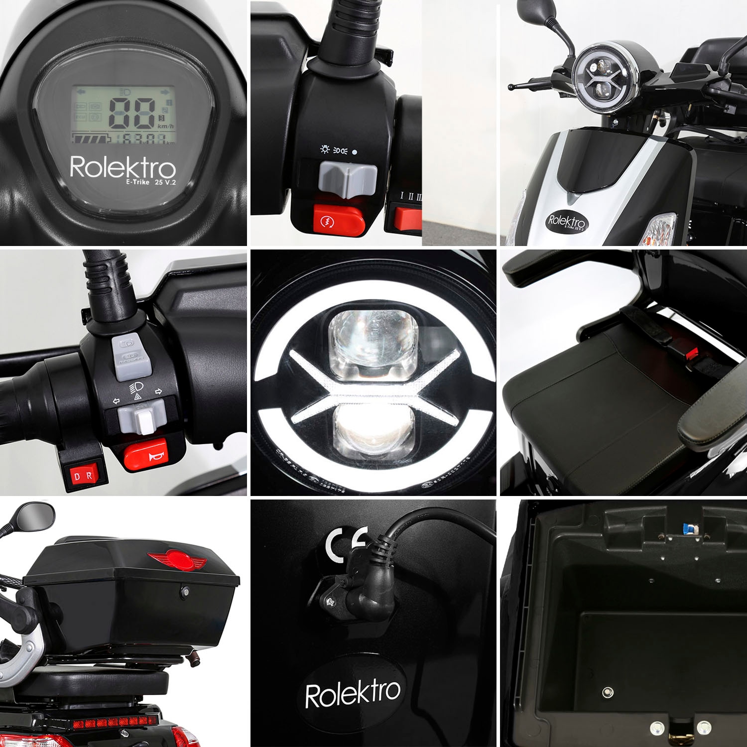 Rolektro Elektromobil »E-Trike 25 V.2, Blei-Gel-Akku«, 1000 W, 25 km/h, (mit Topcase)