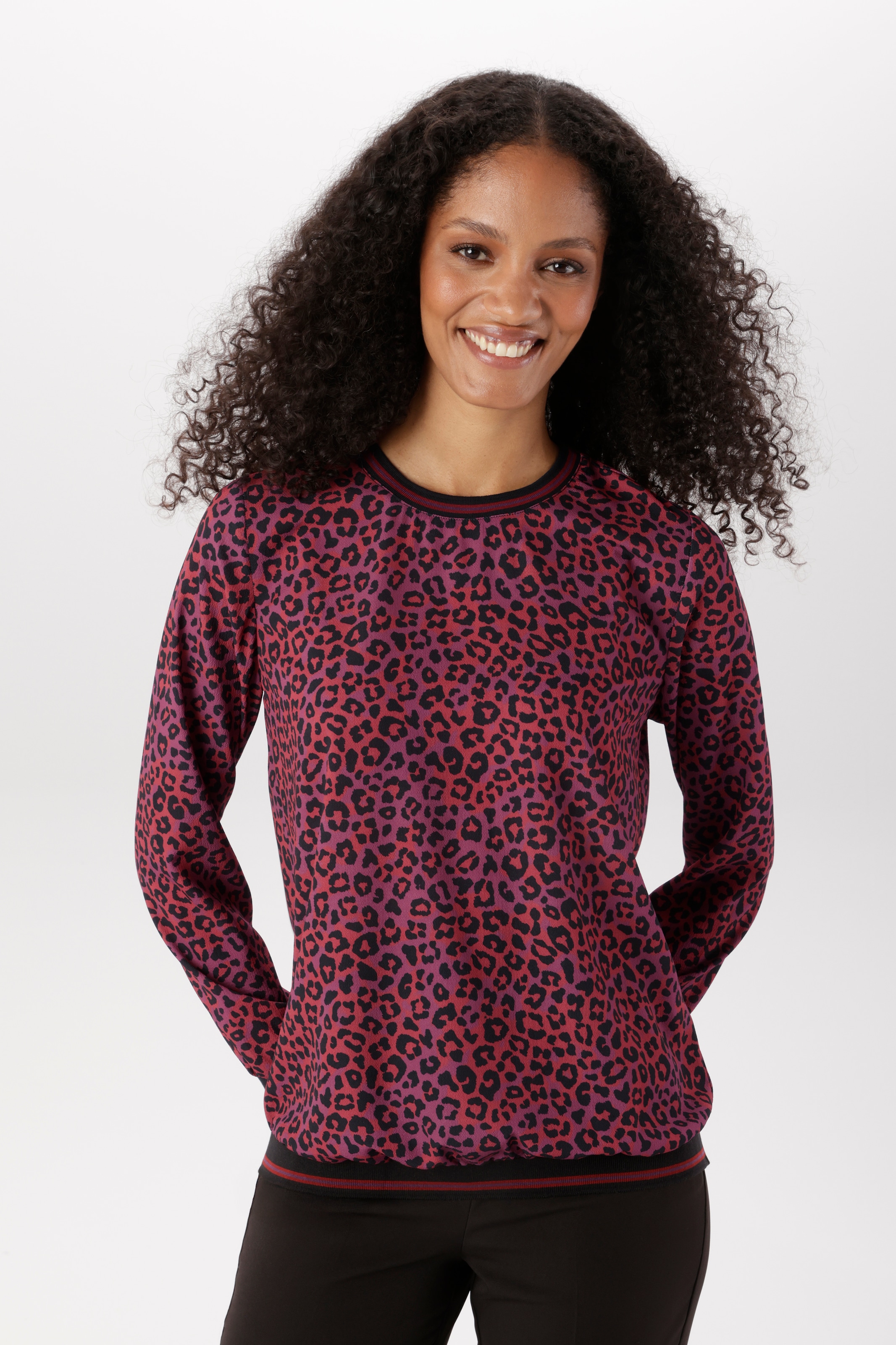 Aniston SELECTED Shirtbluse mit gestreiften Bündchen und Lepoarden-Print allover - NEUE KOLLEKTION